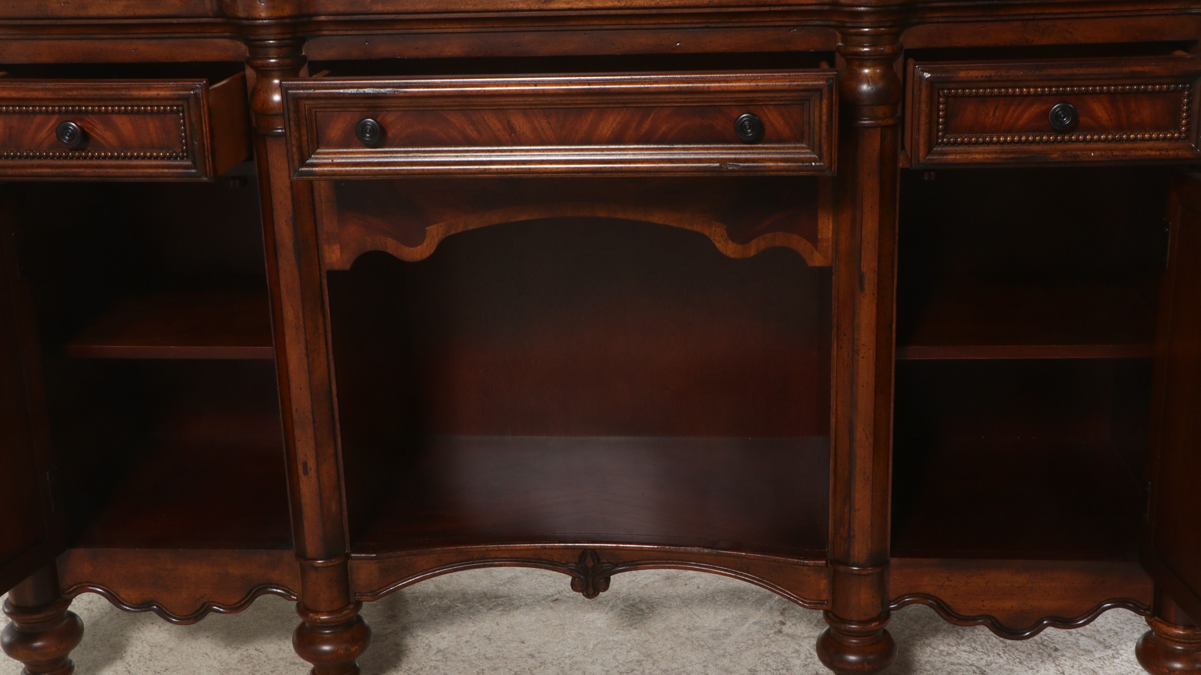 Contemporary Empire Style Mahogany Finish Buffet with Inset Mirror