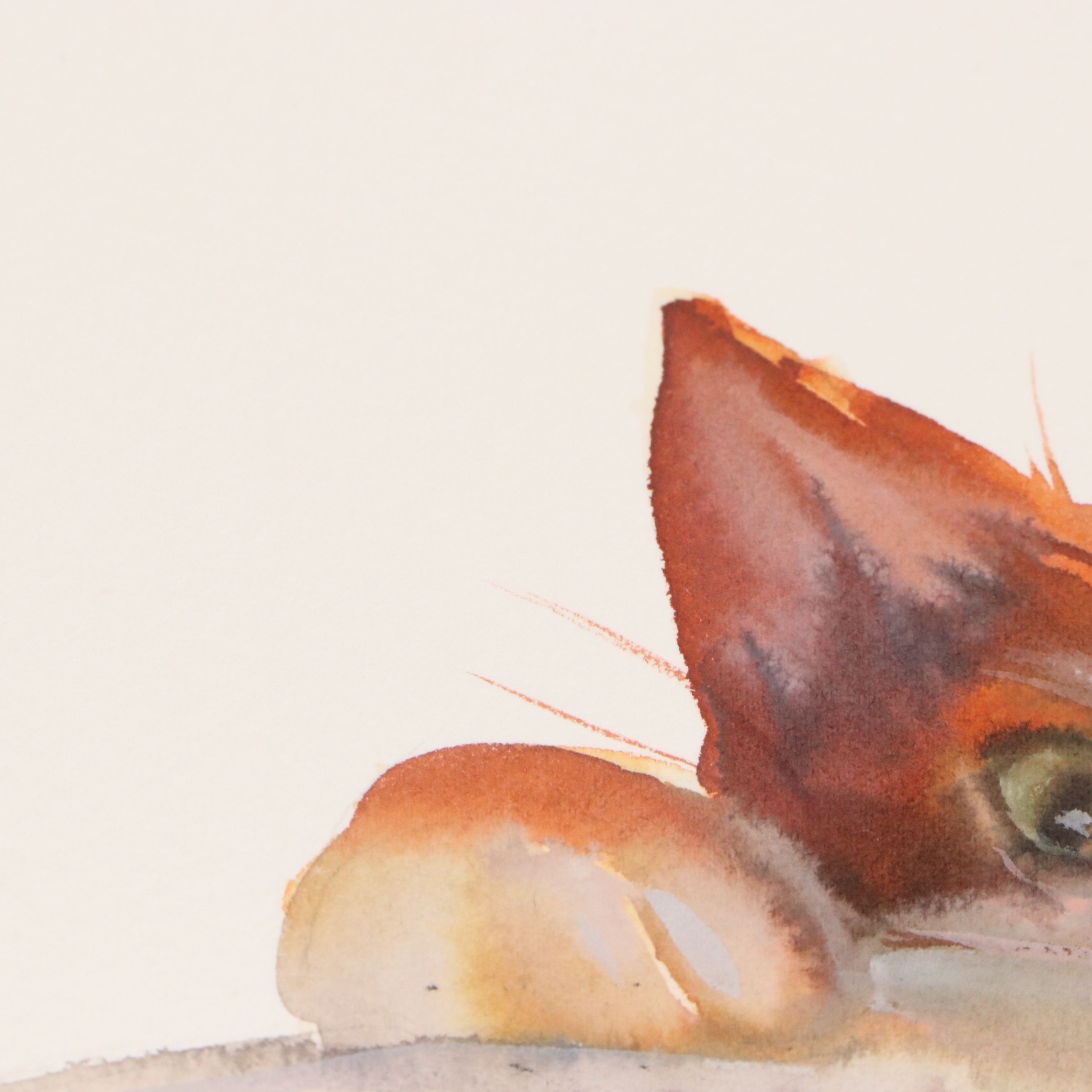 Inga Kovalenko Watercolor Painting of Cat Peering Over Plate, 2026