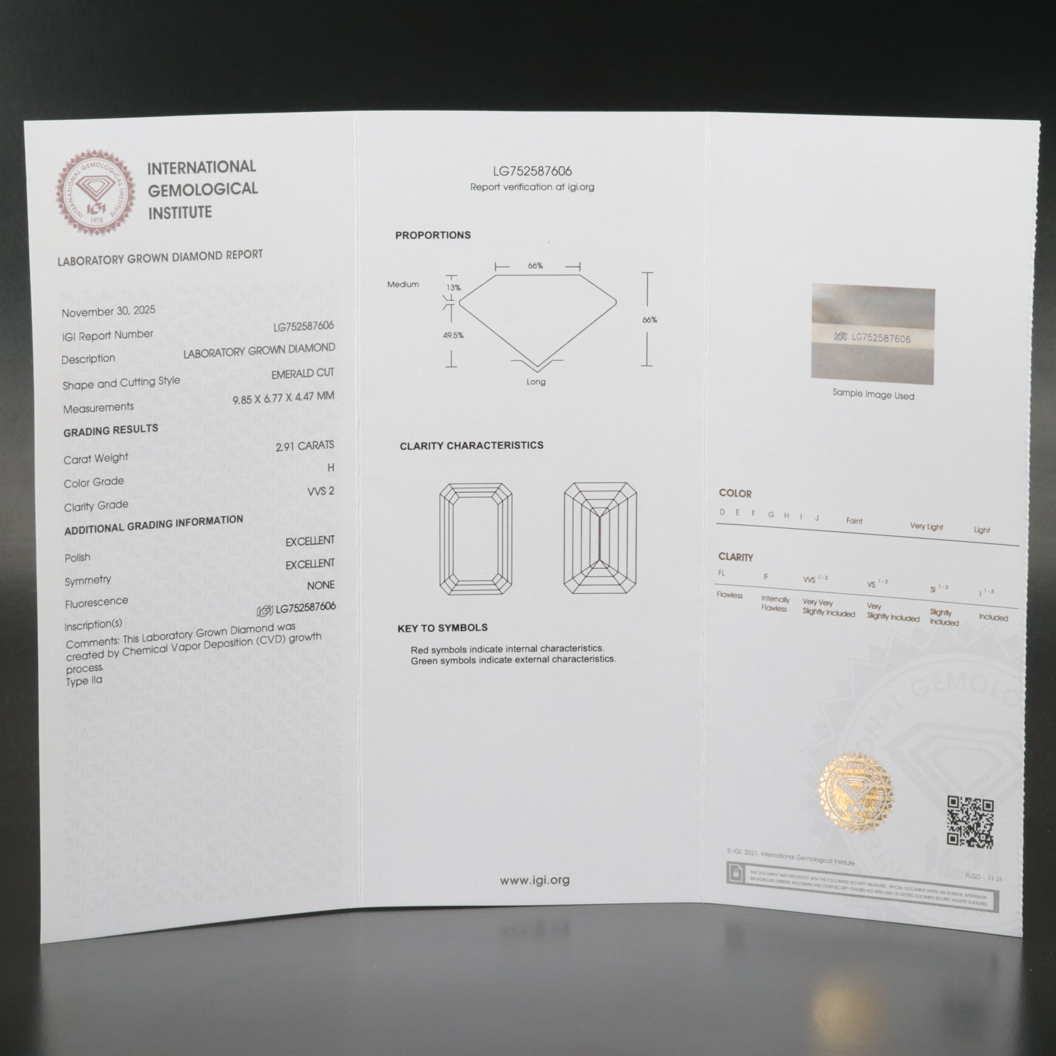 Loose 2.91 CT Lab Grown Diamond with IGI Report