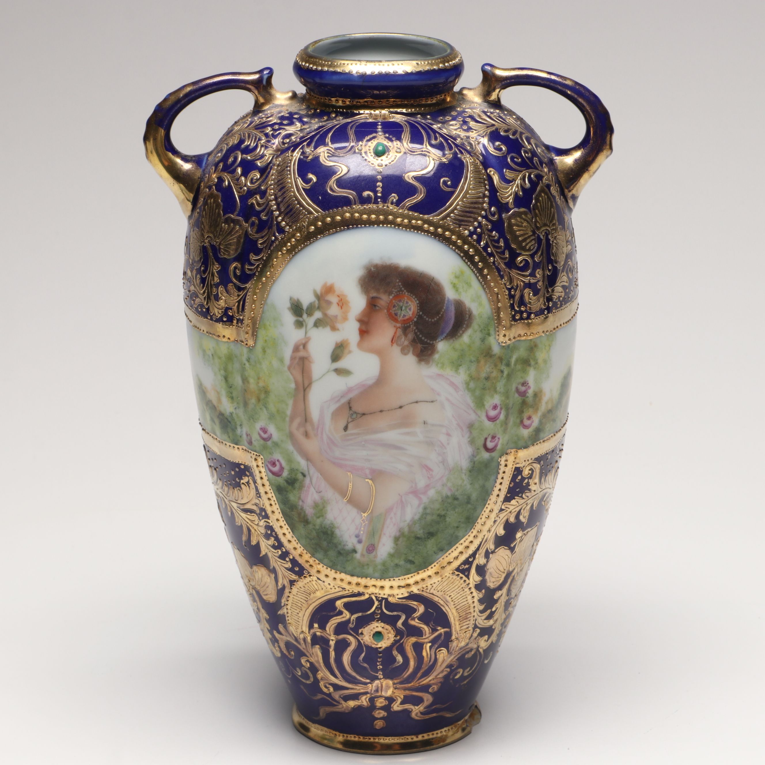 Hand-Decorated Gilt Porcelain Handled Vase