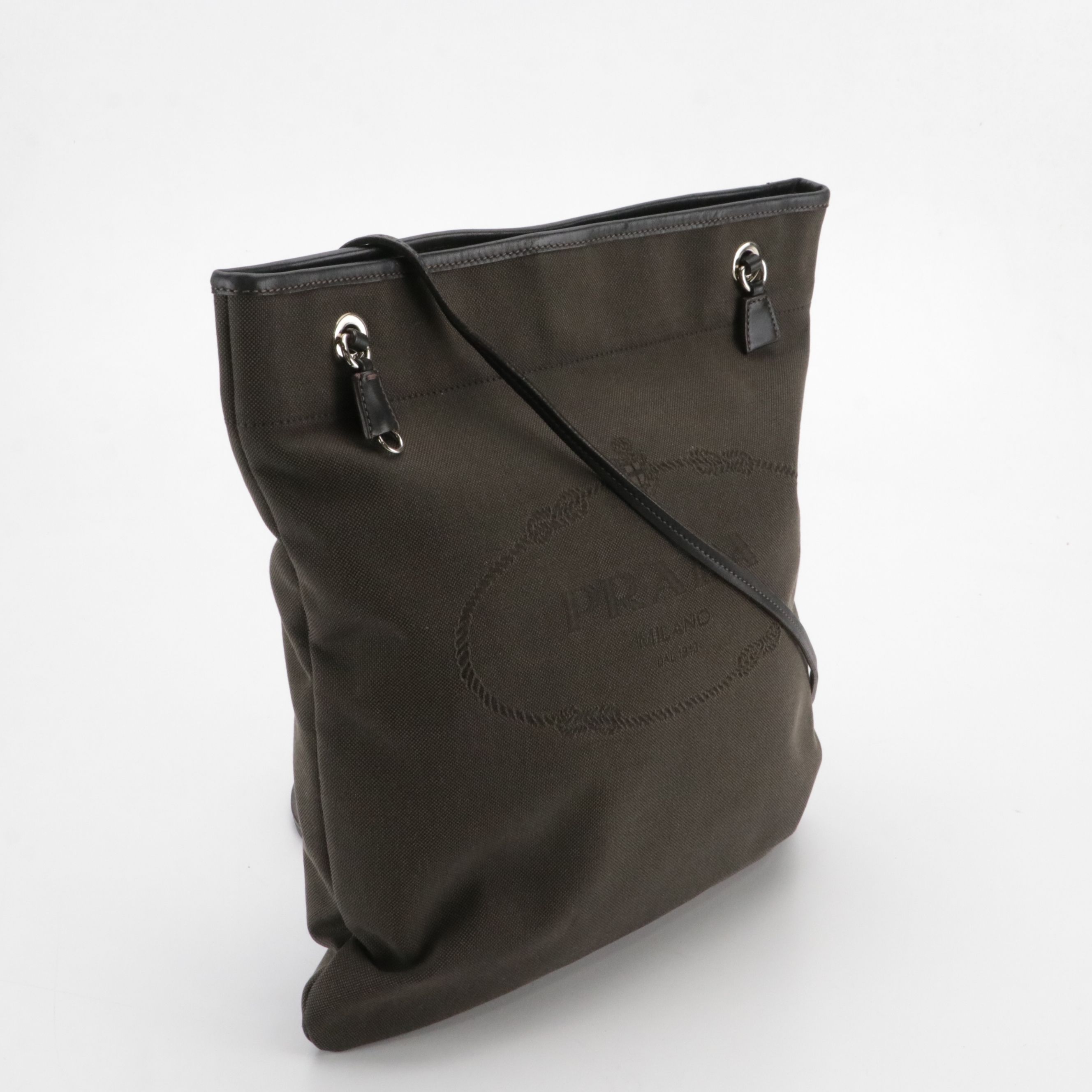 Prada Large  Crossbody Bag in Canapa Logo and Black Leather