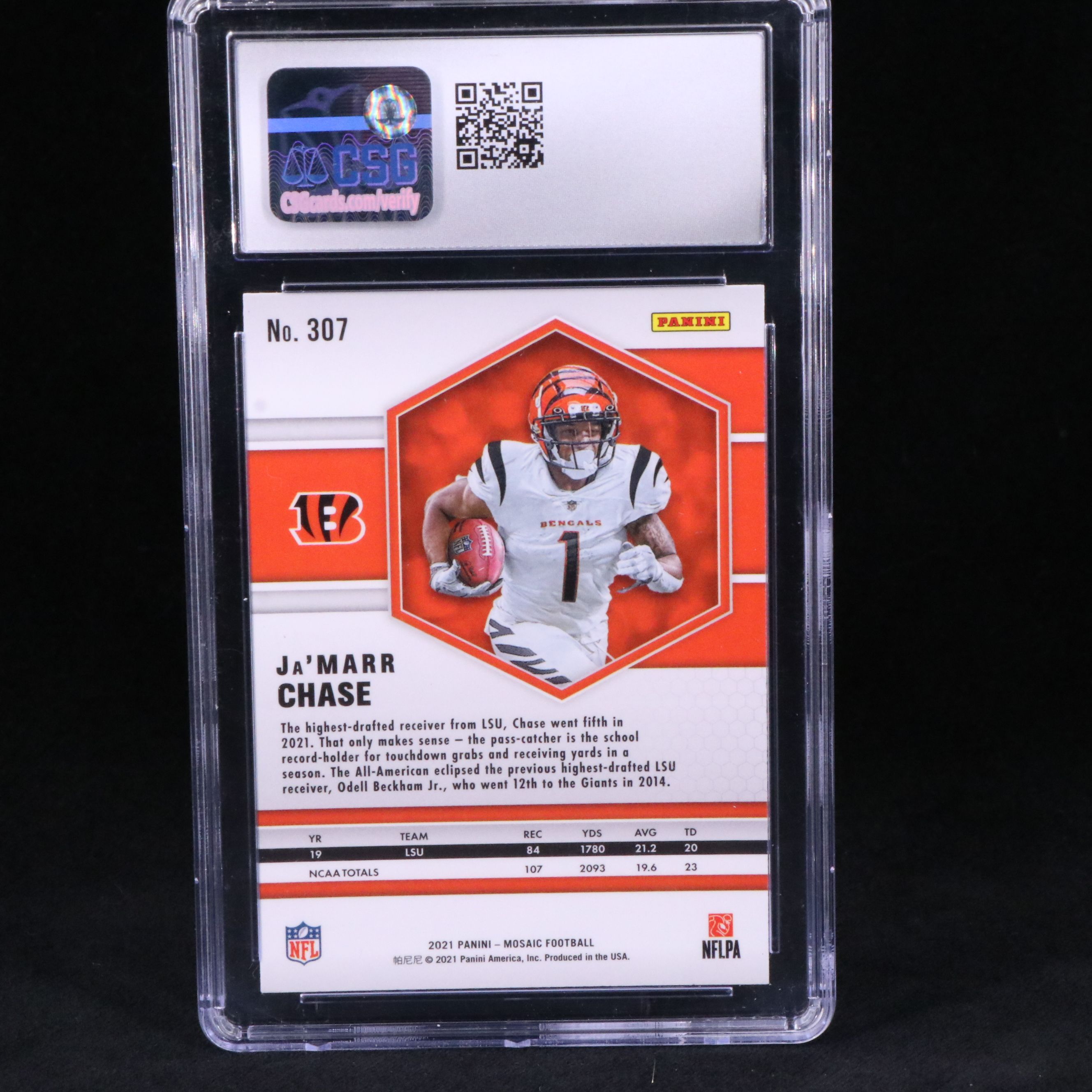 2021 Mosaic Ja’Marr Chase Cincinnati Bengals Rookie Card Graded CSG 10