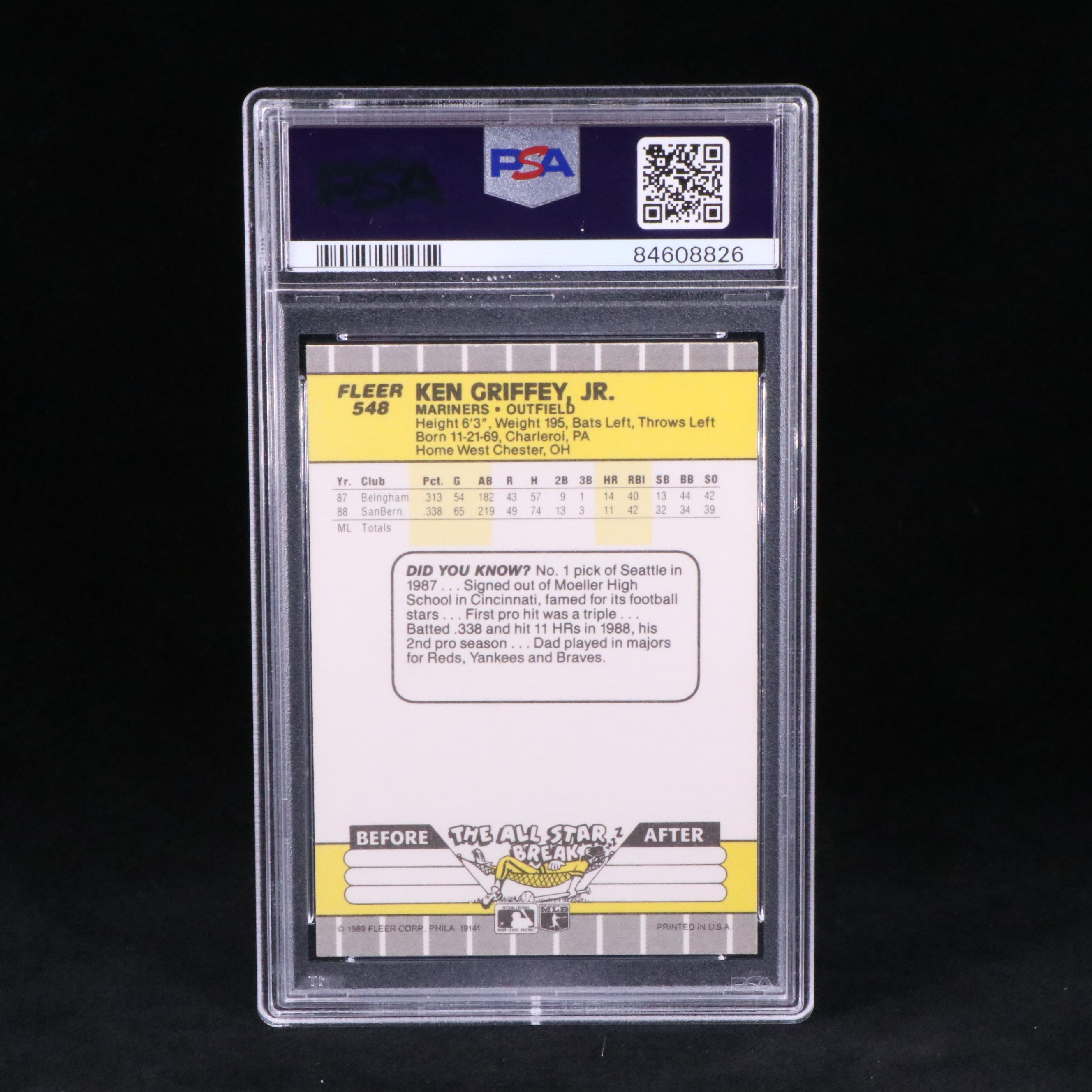 1989 Fleer Ken Griffey Jr. Rookie Baseball Card Graded PSA 9