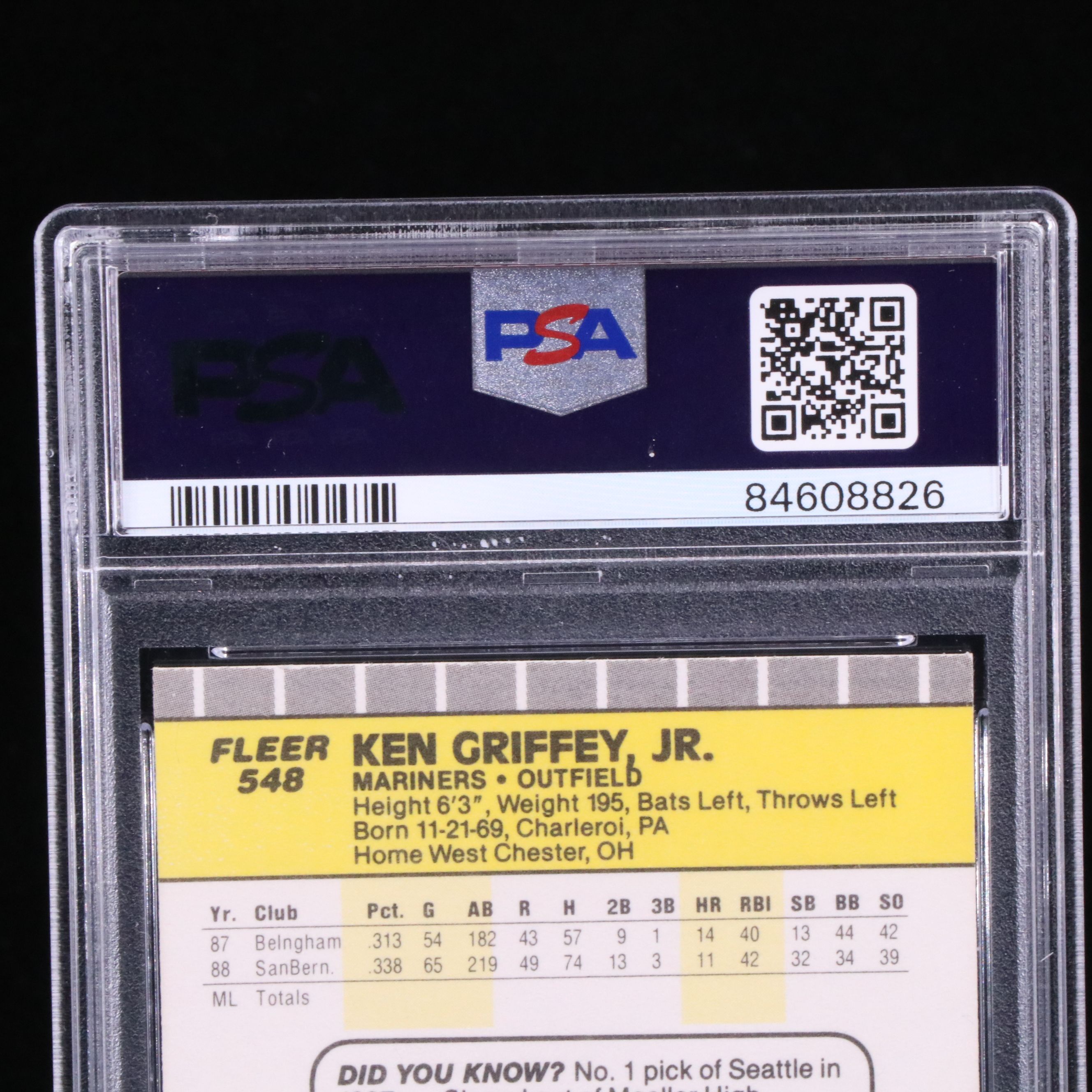 1989 Fleer Ken Griffey Jr. Rookie Baseball Card Graded PSA 9