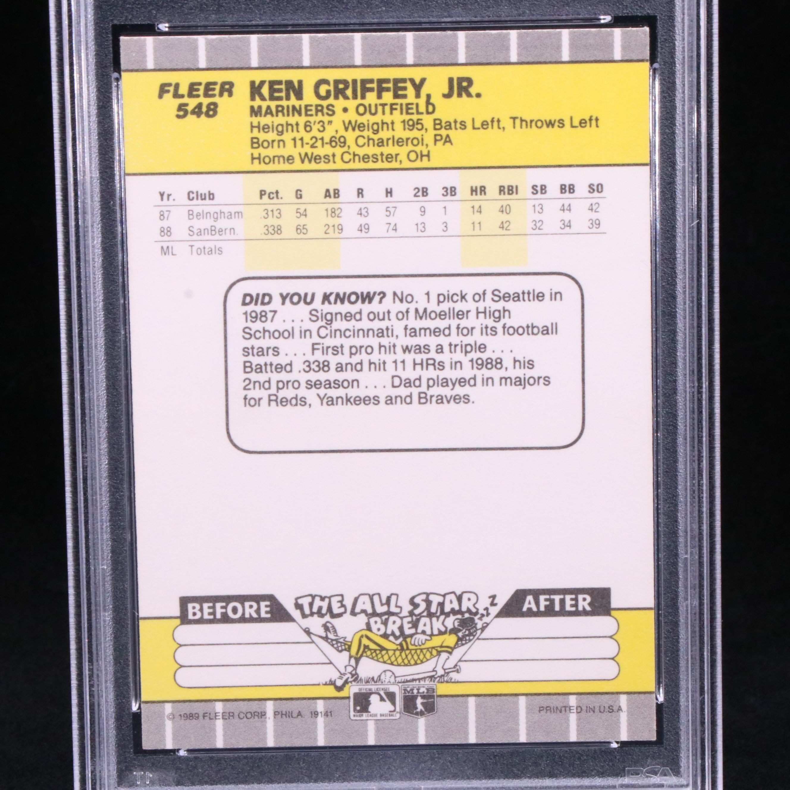 1989 Fleer Ken Griffey Jr. Rookie Baseball Card Graded PSA 9