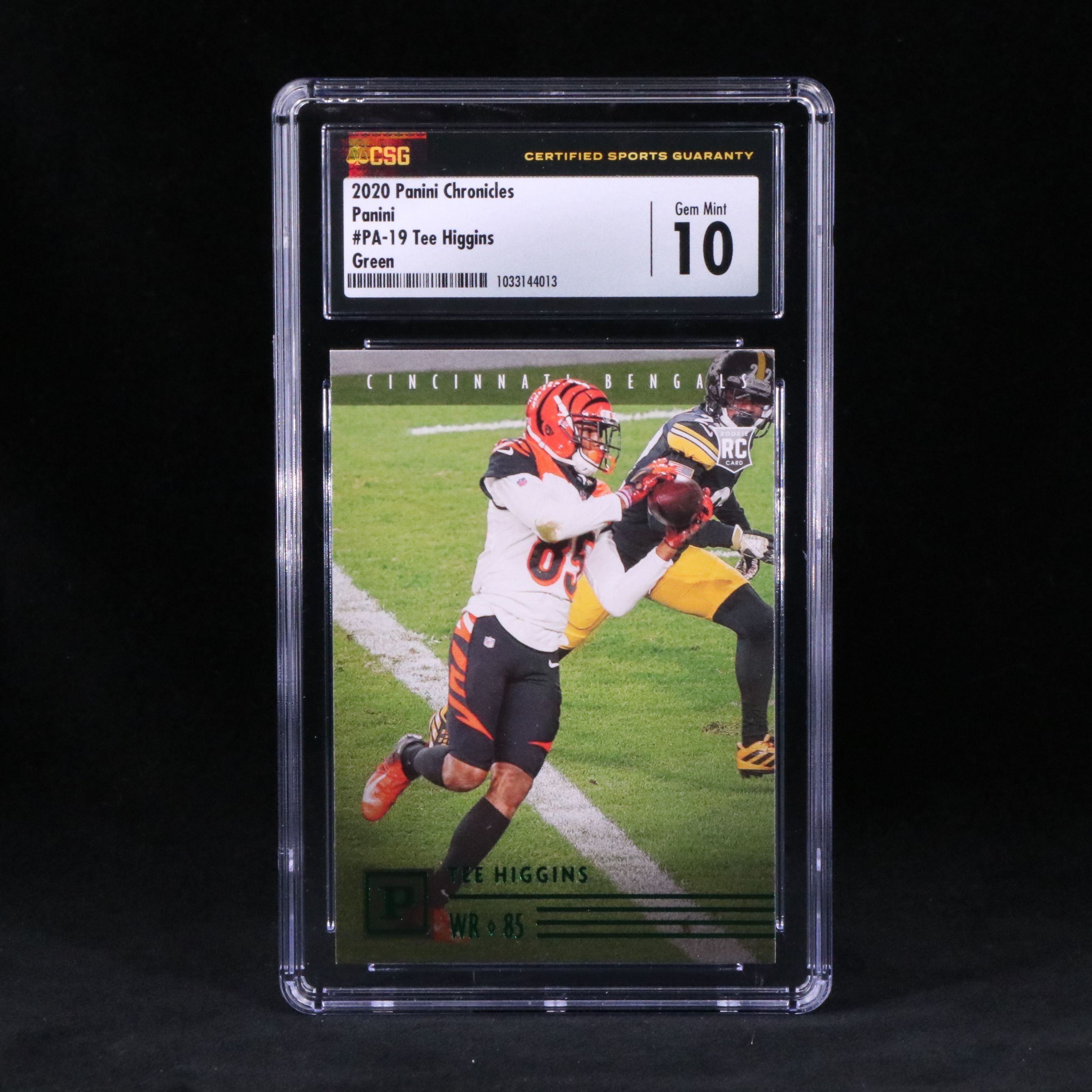 2020 Chronicles Tee Higgins Panini Green Rookie Football Card Graded CSG 10