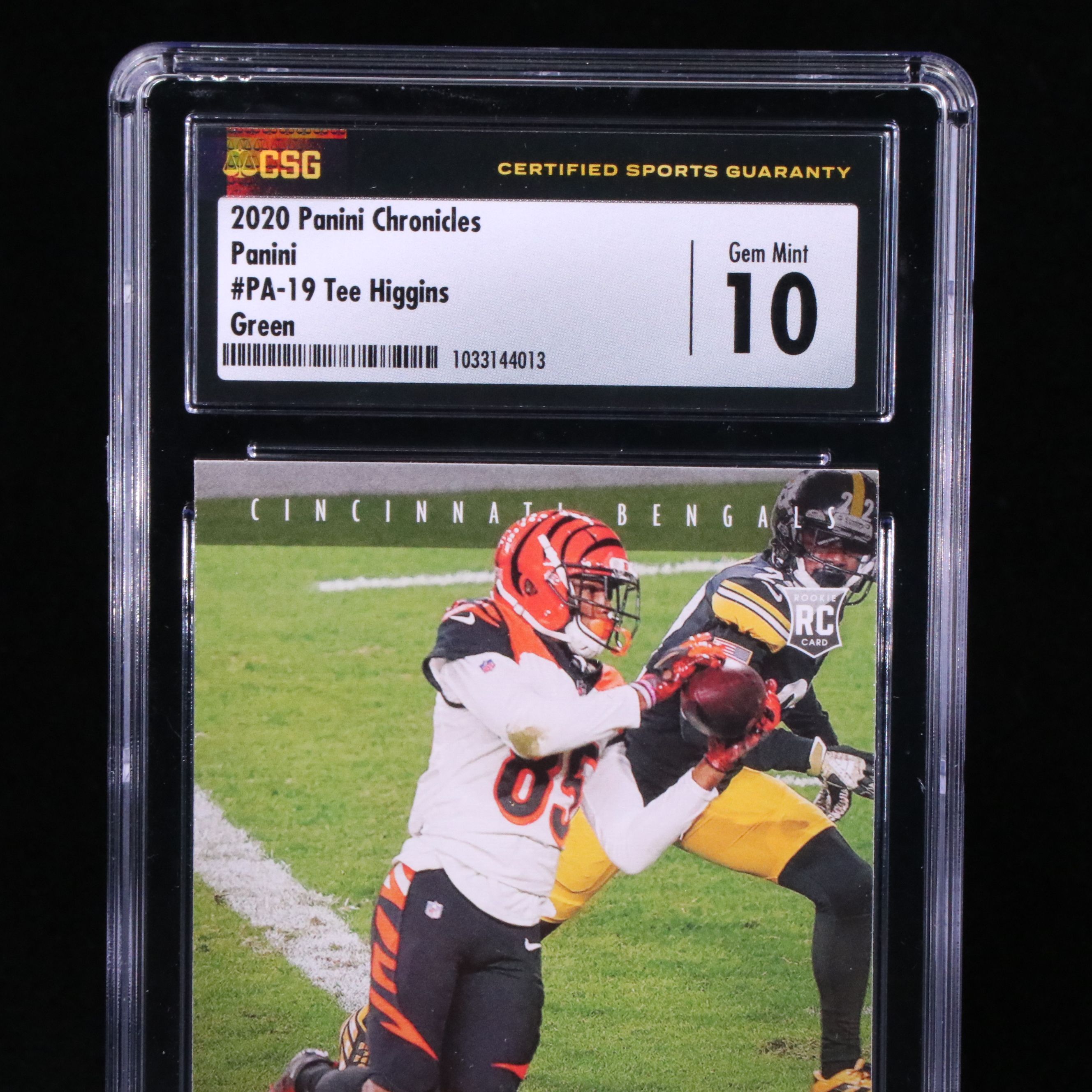 2020 Chronicles Tee Higgins Panini Green Rookie Football Card Graded CSG 10