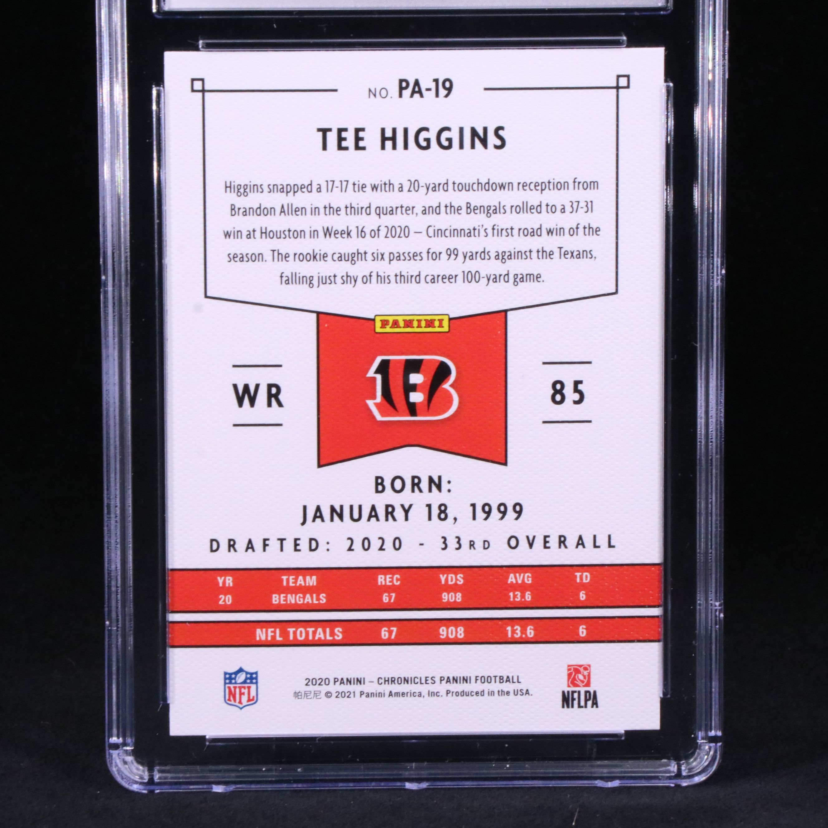 2020 Chronicles Tee Higgins Panini Green Rookie Football Card Graded CSG 10