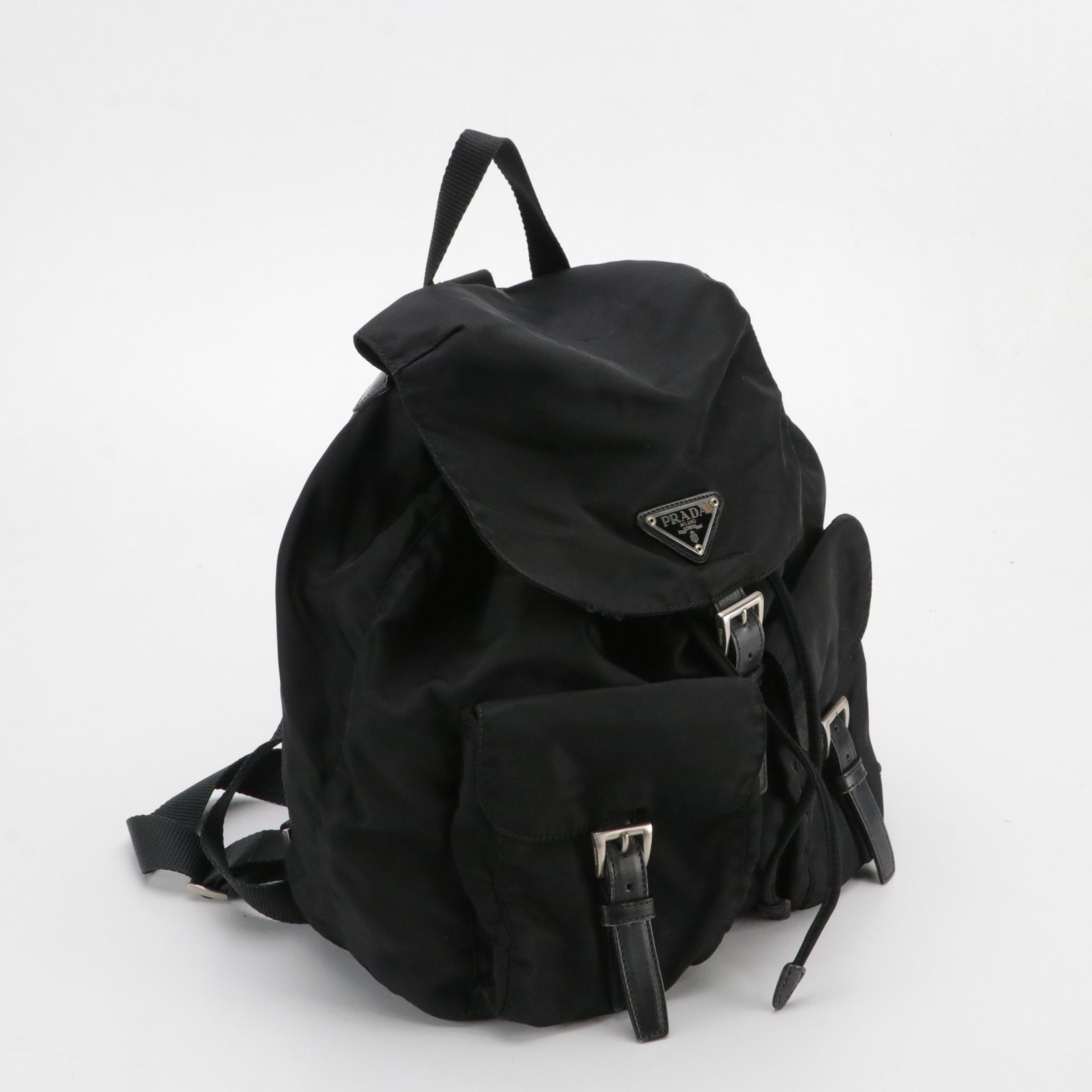 Prada Double Pocket Rucksack Backpack in Black Tessuto Nylon and Leather
