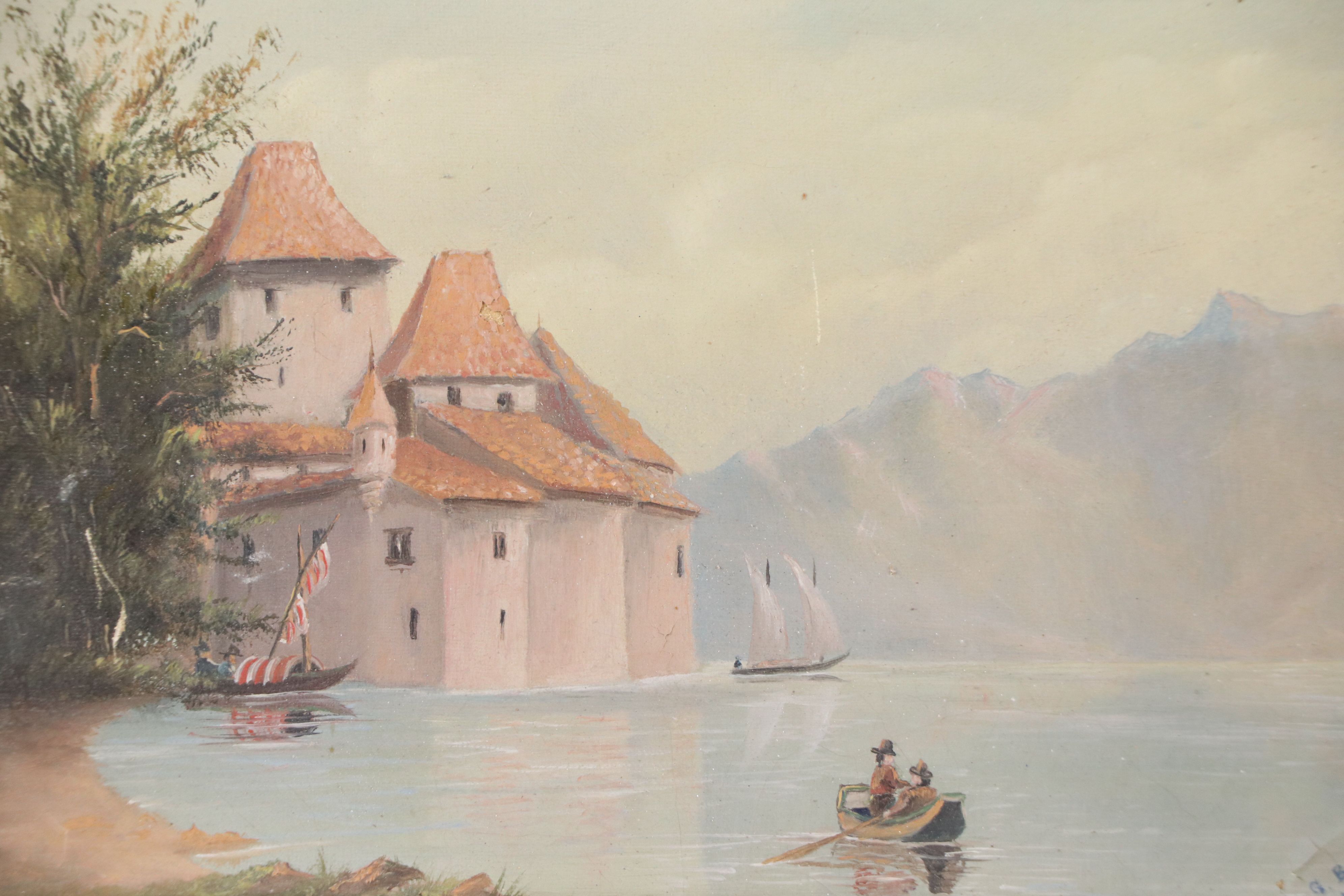 Oil Painting of Castle on Lake, 1872