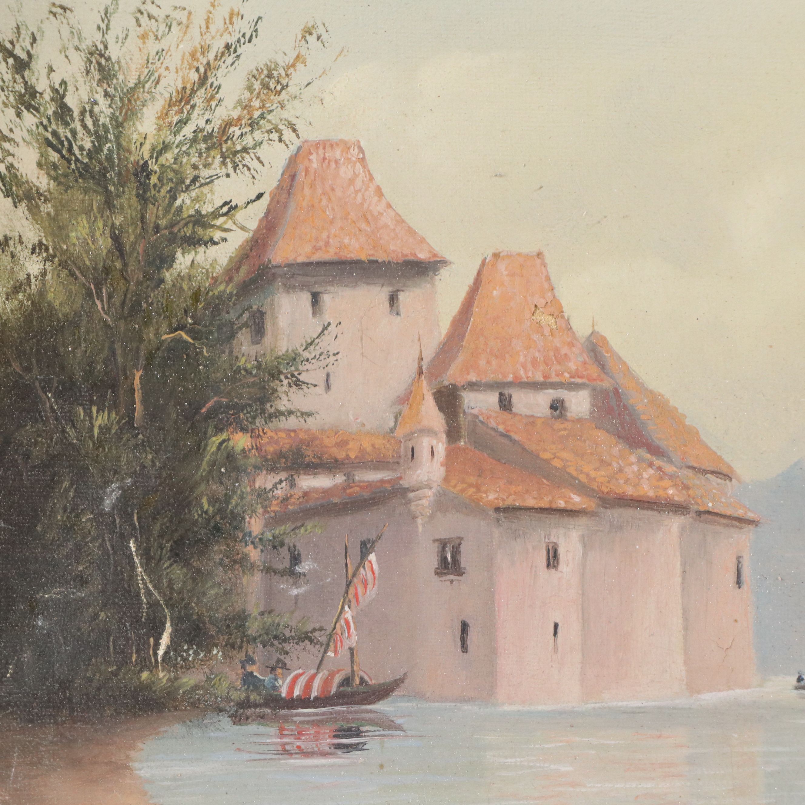 Oil Painting of Castle on Lake, 1872