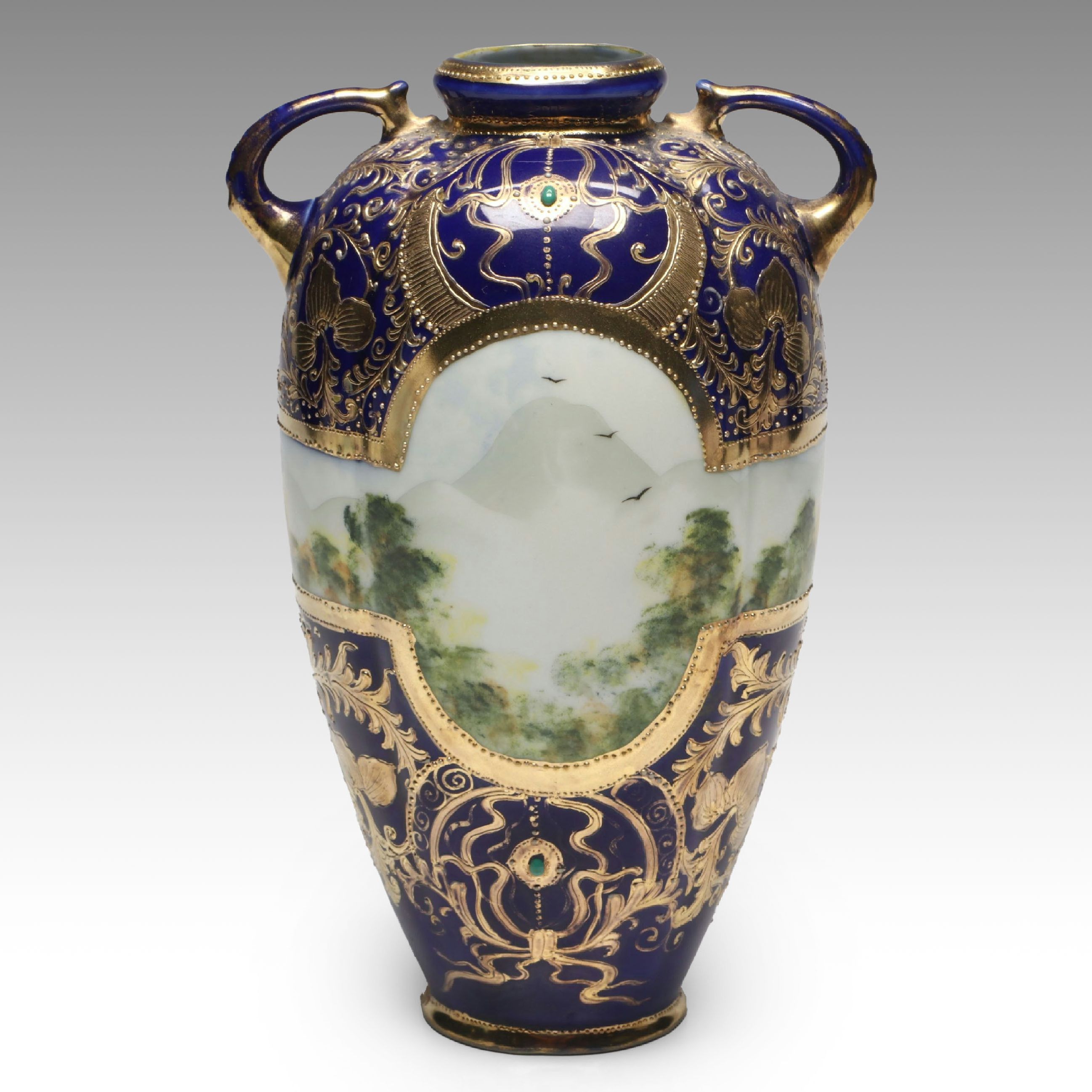 Hand-Decorated Gilt Porcelain Handled Vase