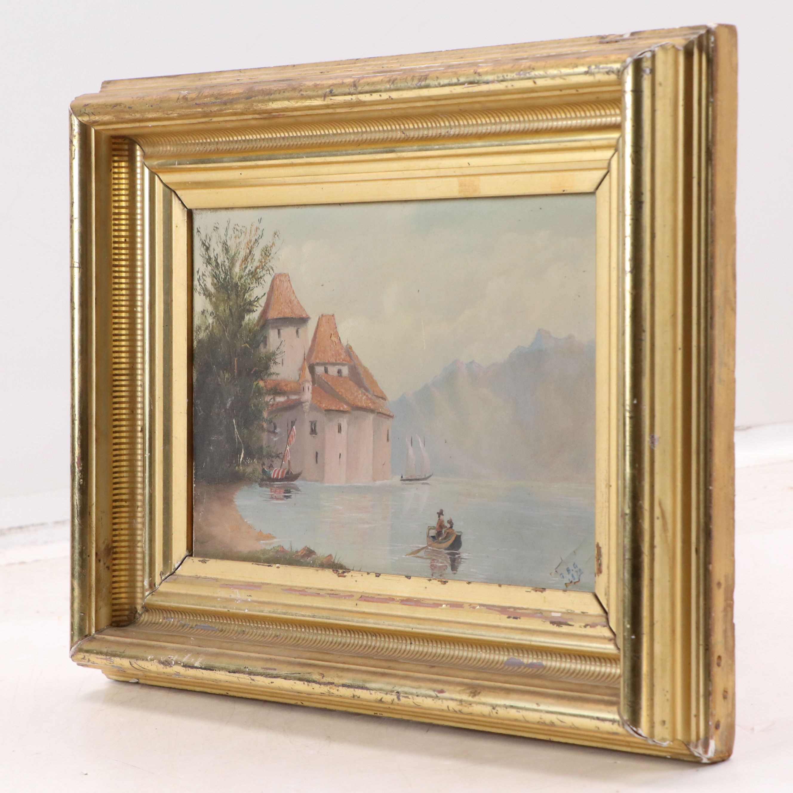 Oil Painting of Castle on Lake, 1872