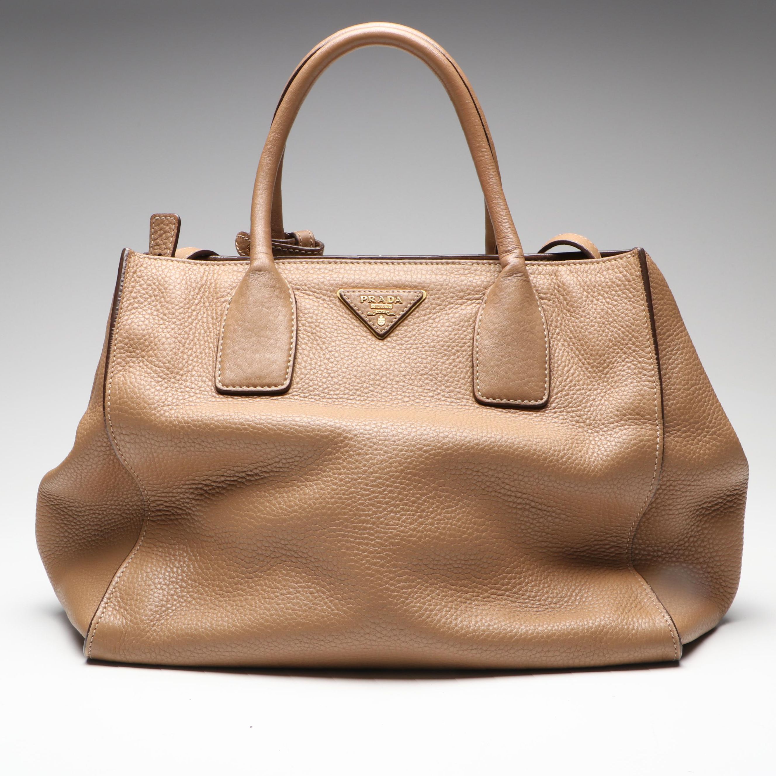 Prada Two-Way Shopping Tote in Beige Vitello Daino Leather