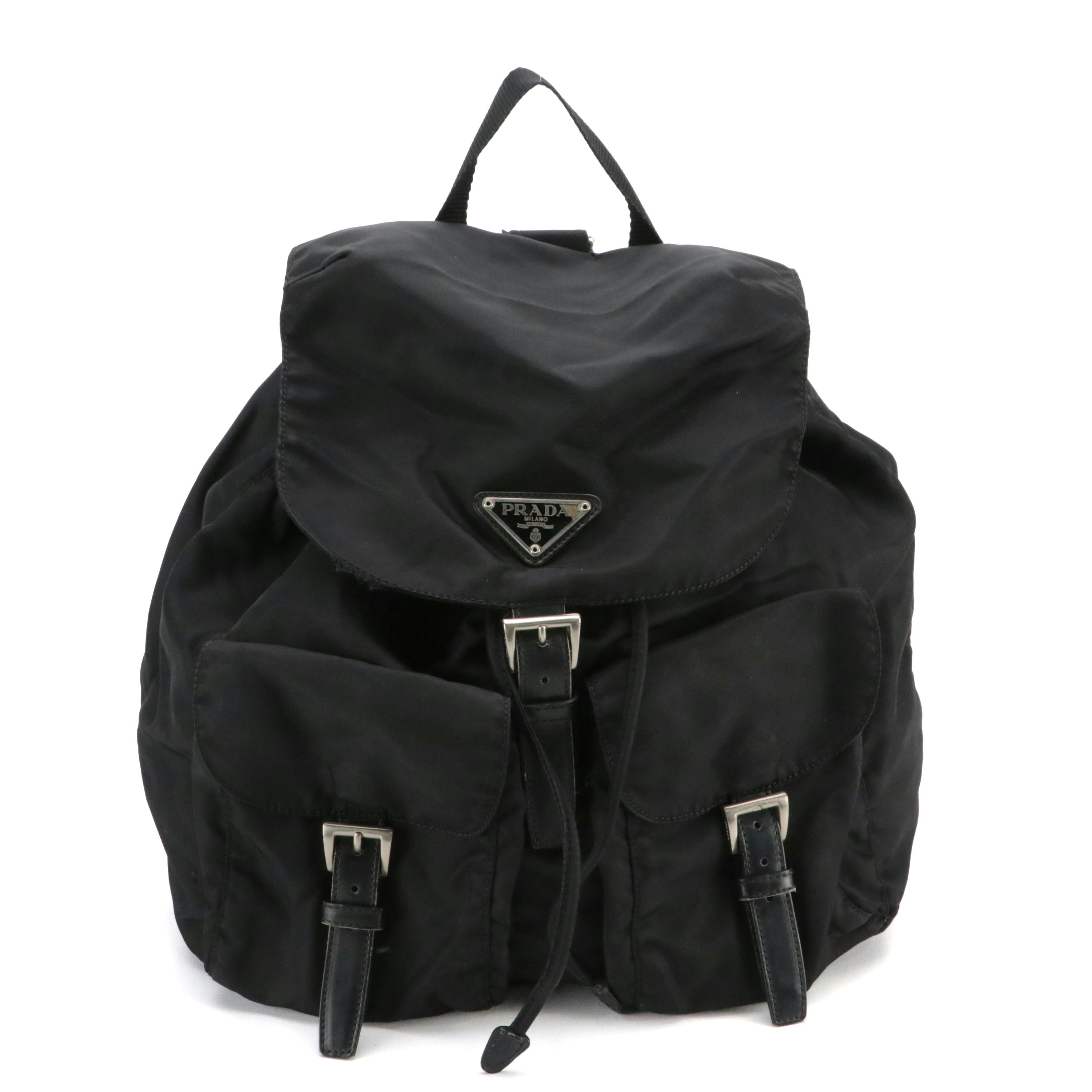 Prada Double Pocket Rucksack Backpack in Black Tessuto Nylon and Leather