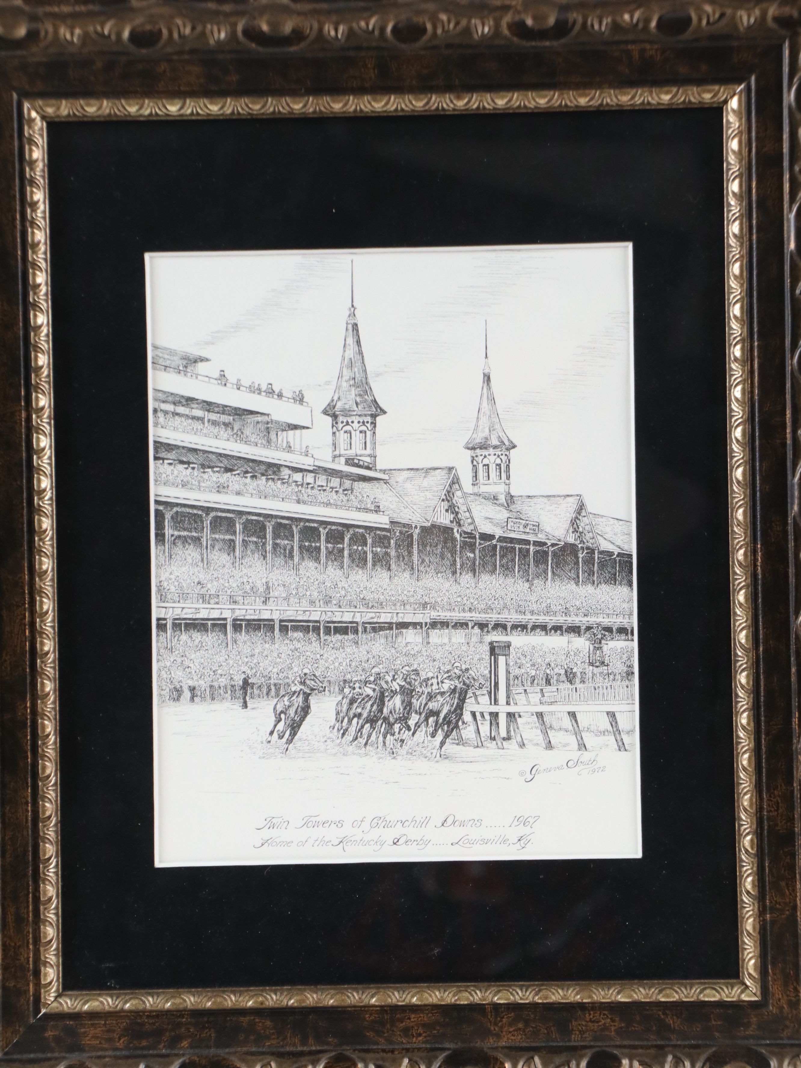 Geneva South Lithograph "Twin Towers of Churchill Downs," 1967