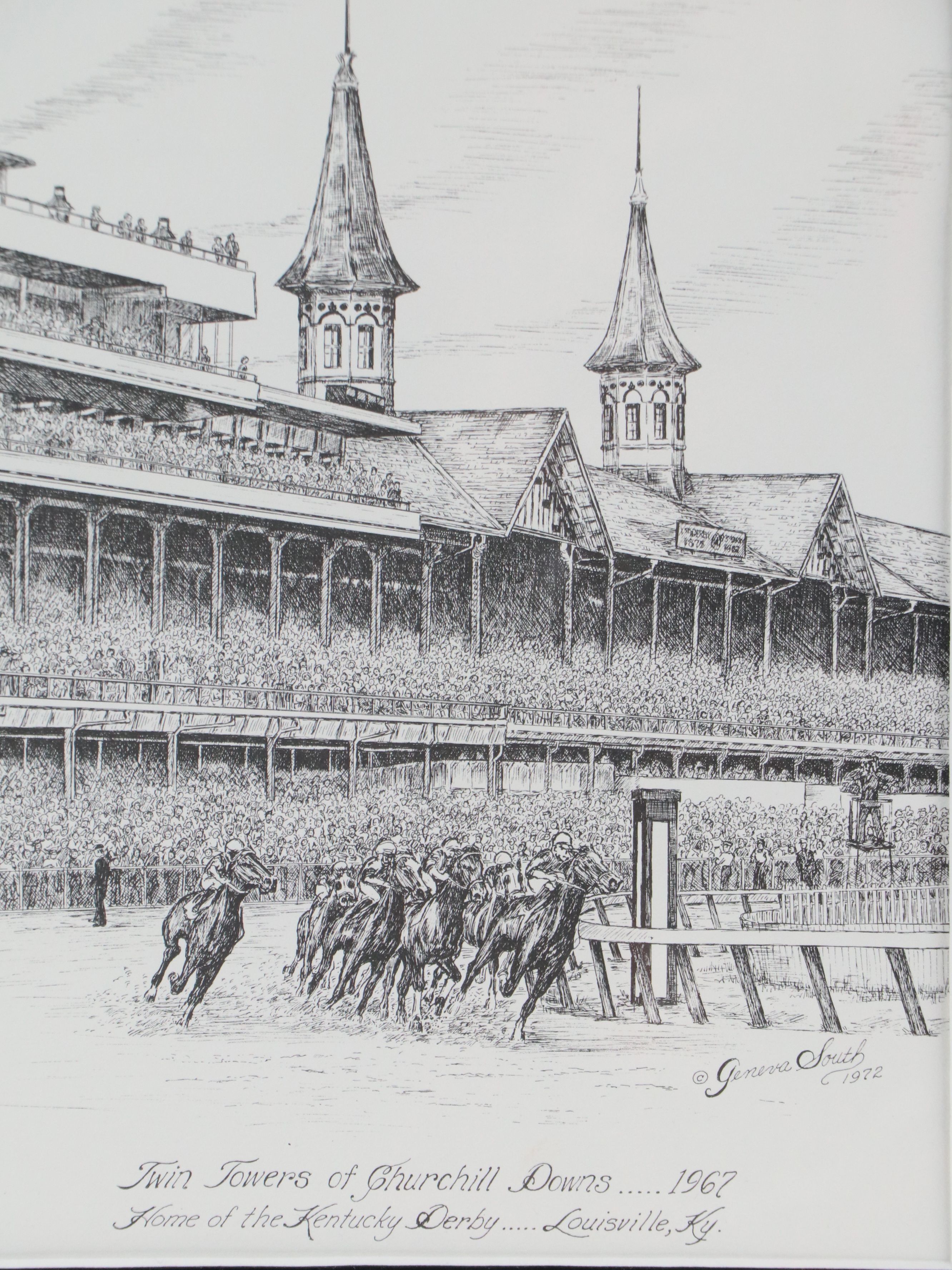 Geneva South Lithograph "Twin Towers of Churchill Downs," 1967