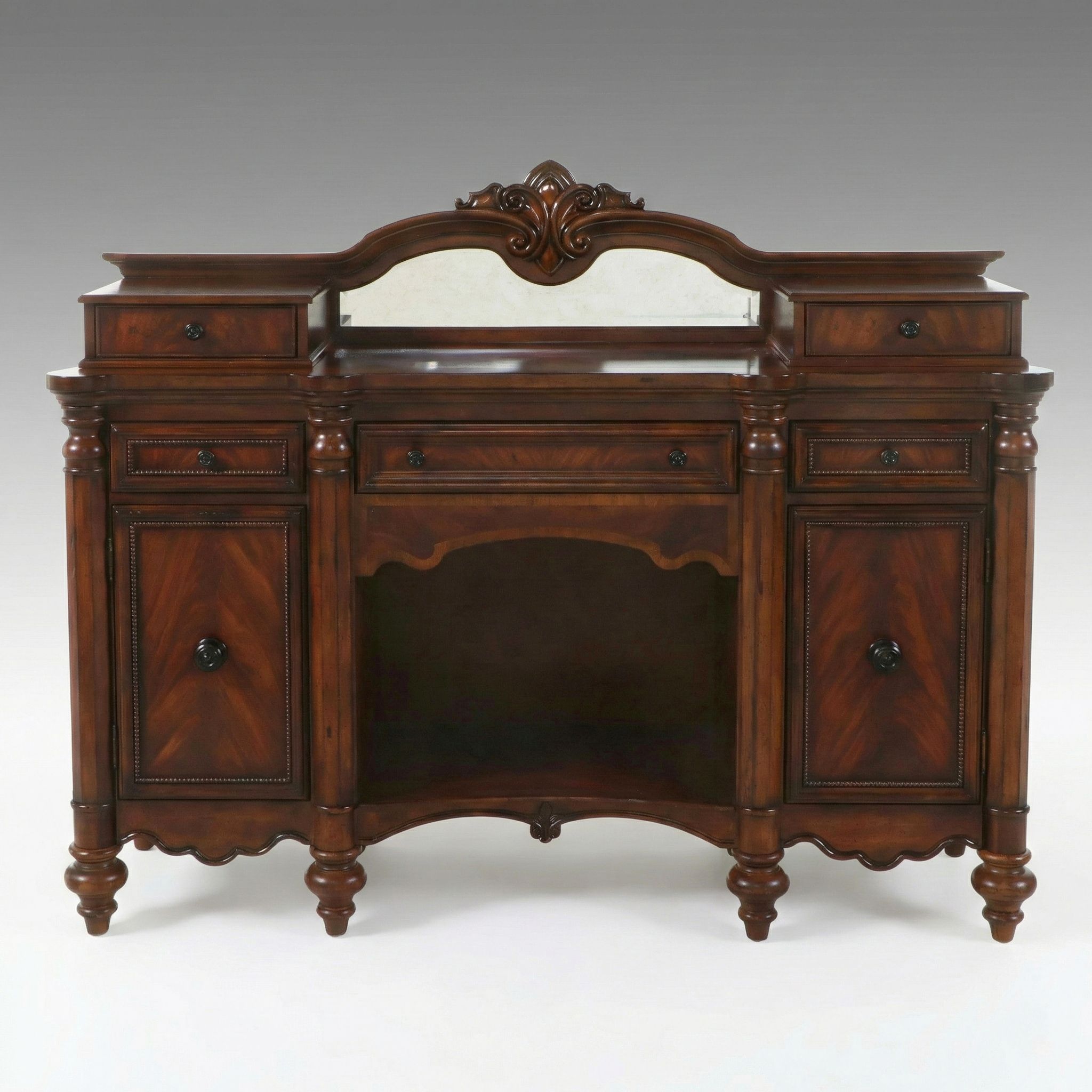 Contemporary Empire Style Mahogany Finish Buffet with Inset Mirror