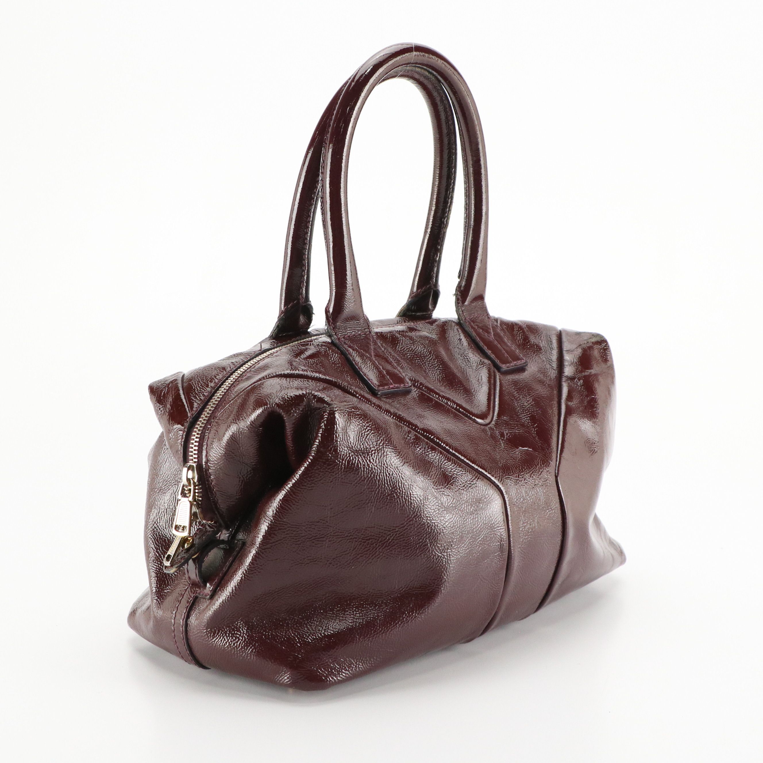 Yves Saint Laurent Easy Y Tote Bag in Burgundy Crinkled Patent Leather