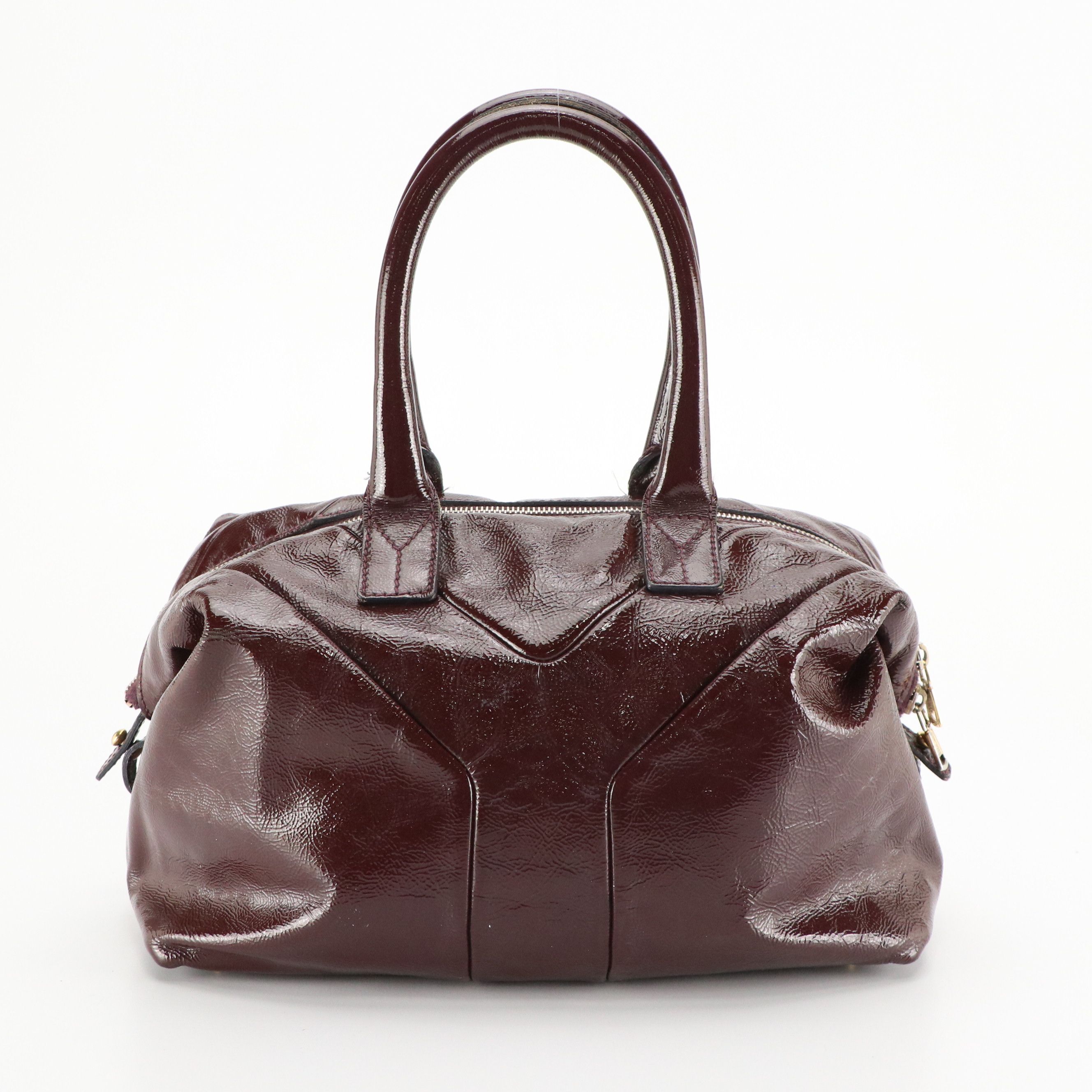 Yves Saint Laurent Easy Y Tote Bag in Burgundy Crinkled Patent Leather