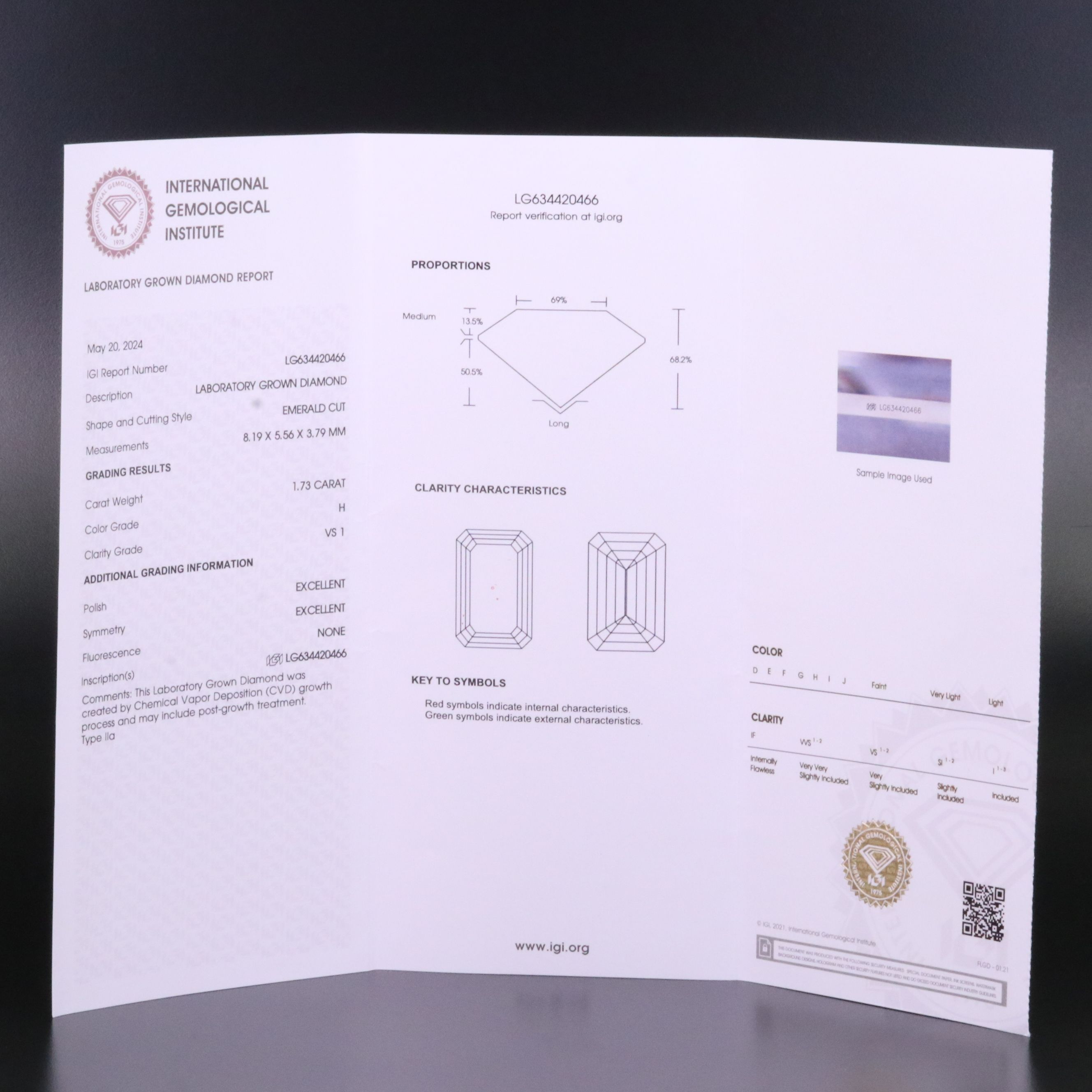 Loose 1.73 CT Lab Grown Diamond with IGI Report