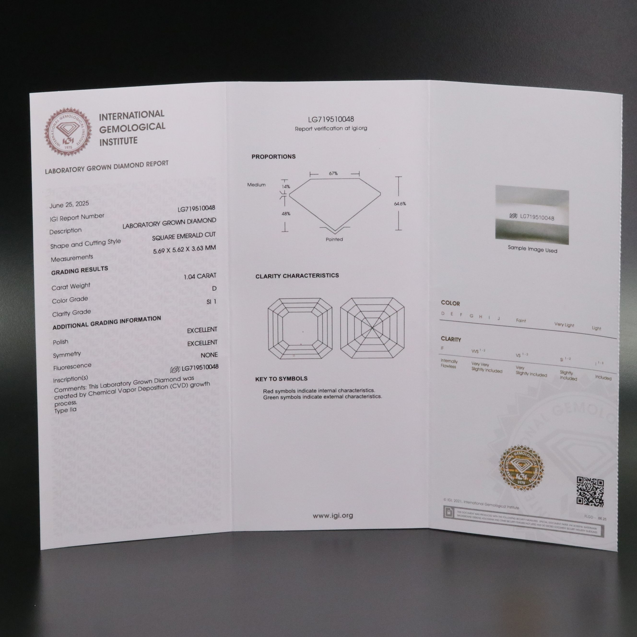 Loose 1.04 CT Lab Grown Diamond with IGI Report