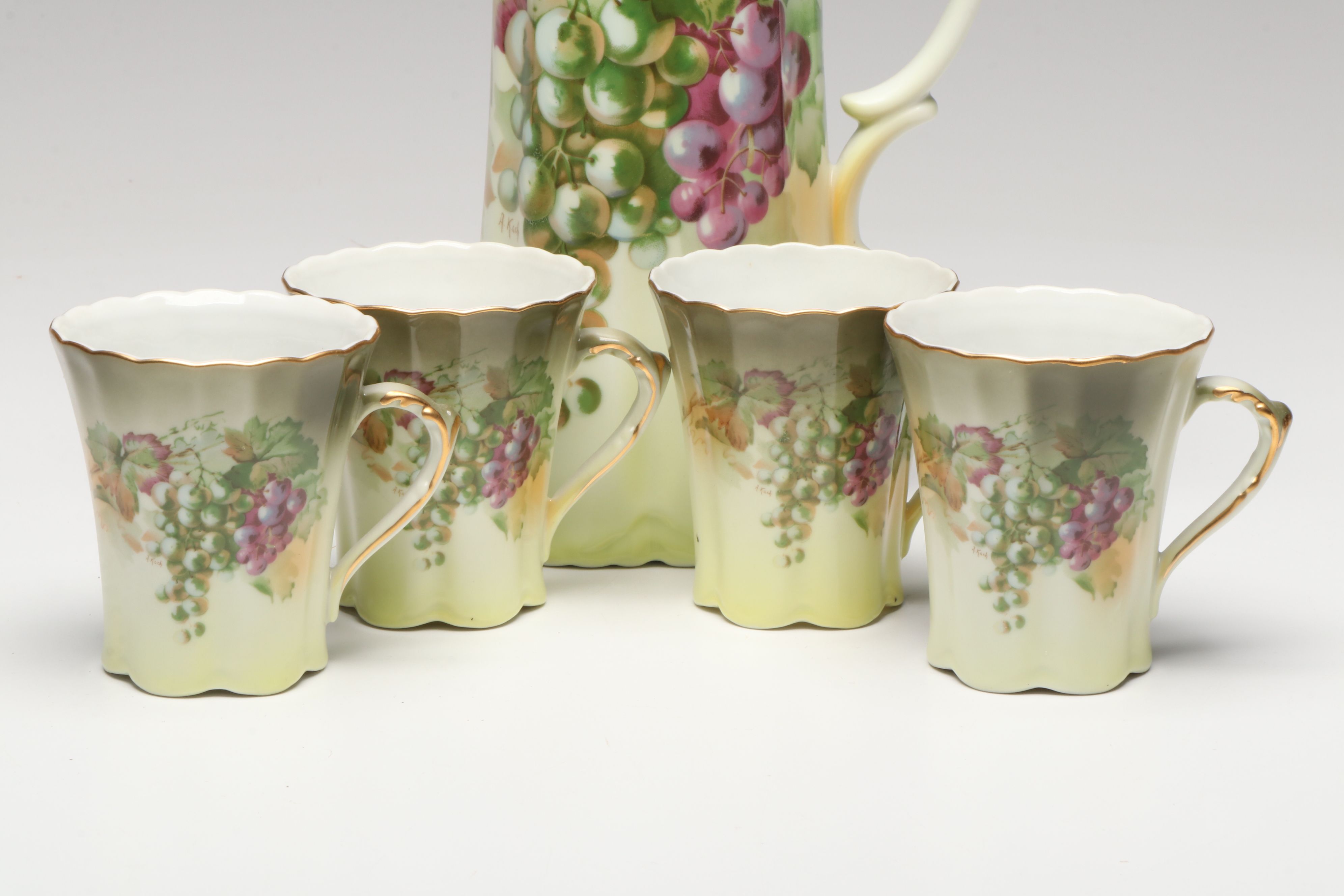 Bavarian Porcelain Chocolate Set and Japanese Bowl, Late 19th/Early 20th C.