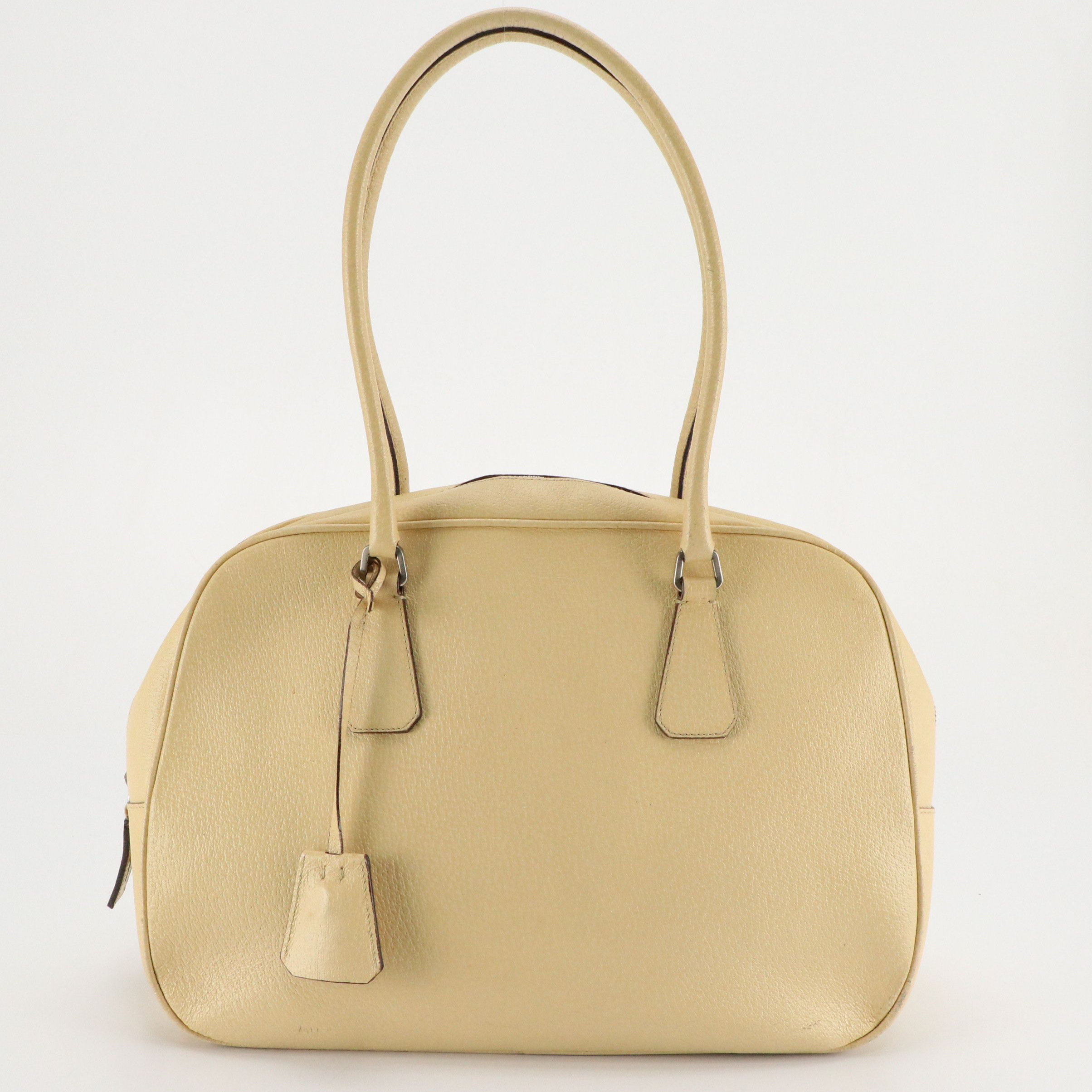 Prada Bowler Shoulder Bag in Vanilla Grained Leather
