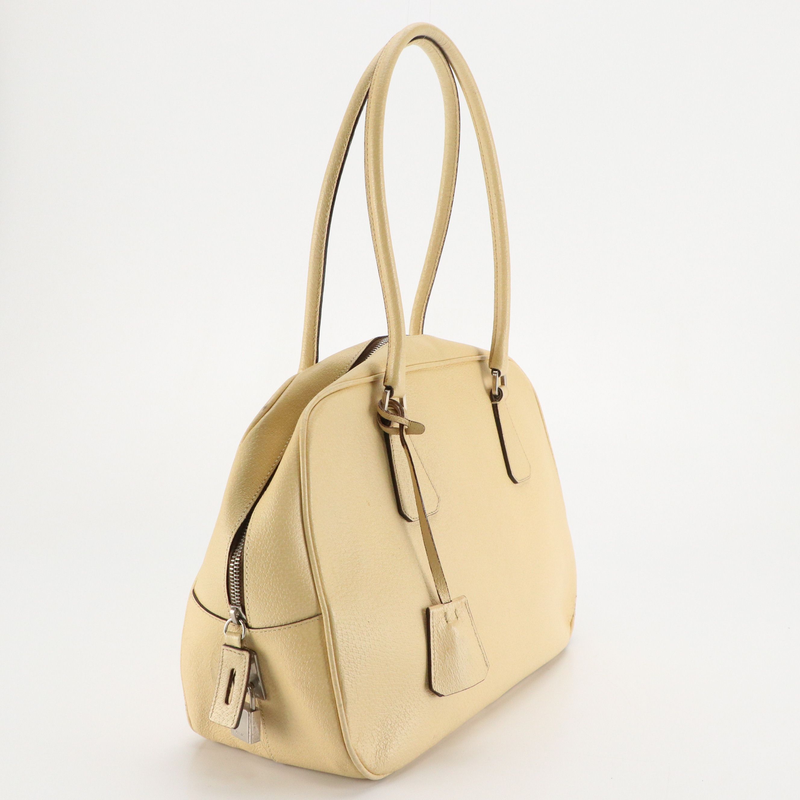 Prada Bowler Shoulder Bag in Vanilla Grained Leather