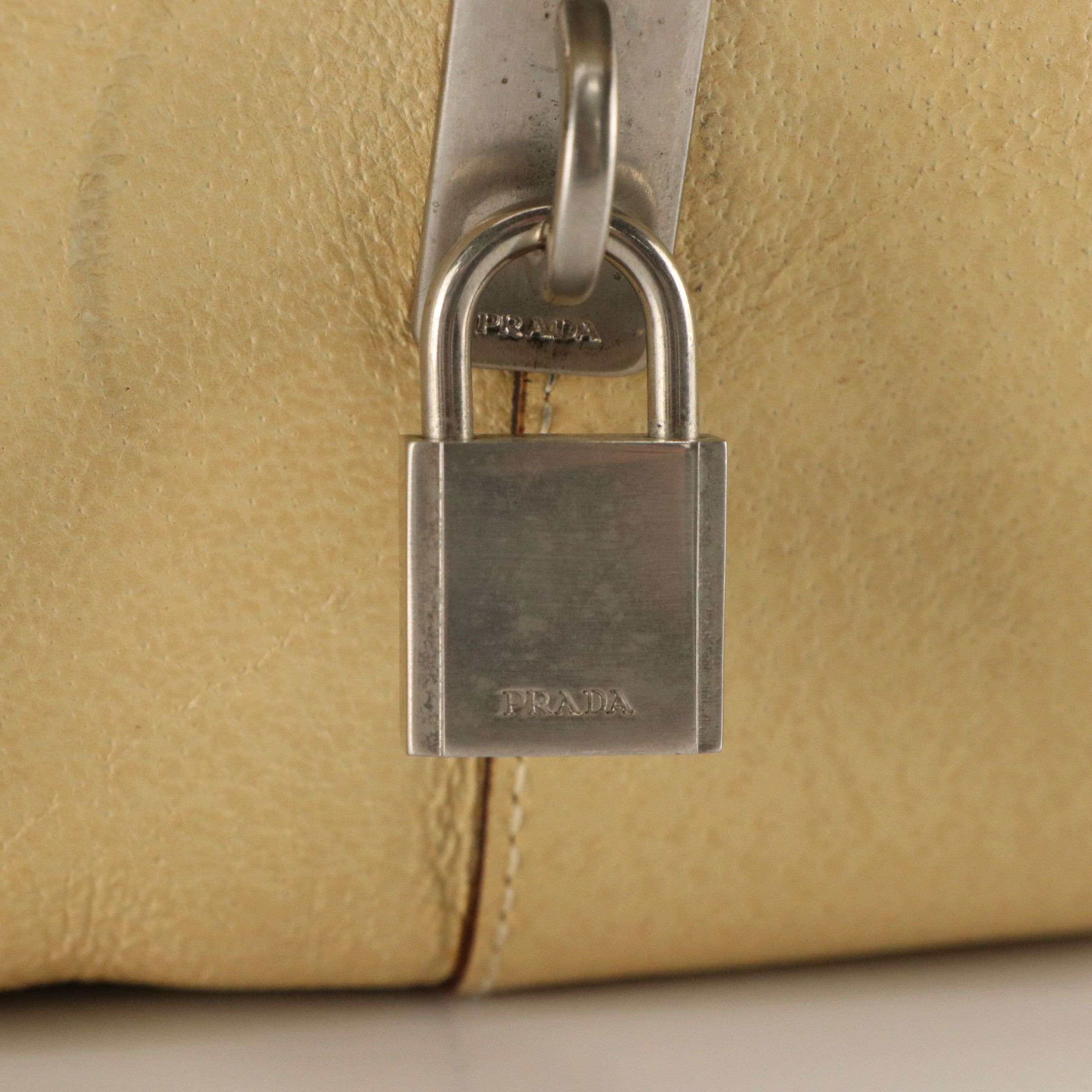Prada Bowler Shoulder Bag in Vanilla Grained Leather