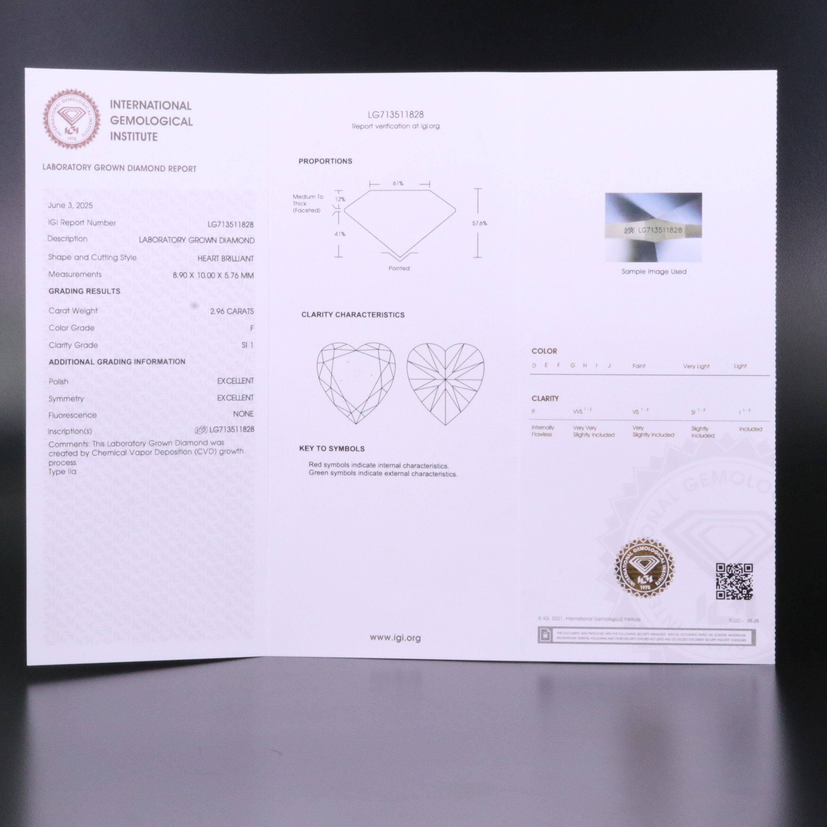 Loose 2.96 CT Lab Grown Diamond with IGI Report