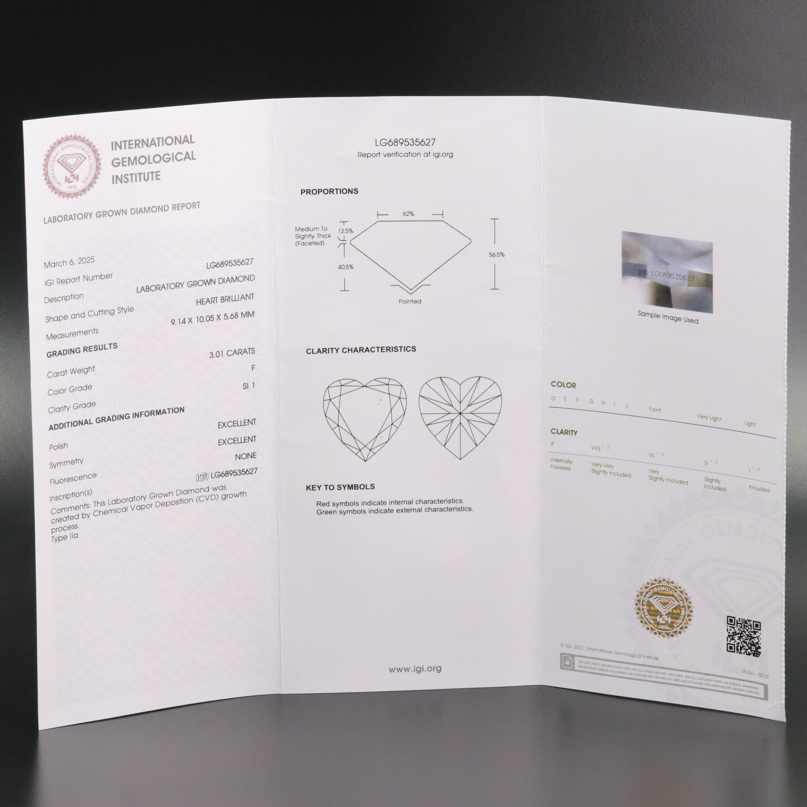 Loose 3.01 CT Lab Grown Diamond with IGI Report