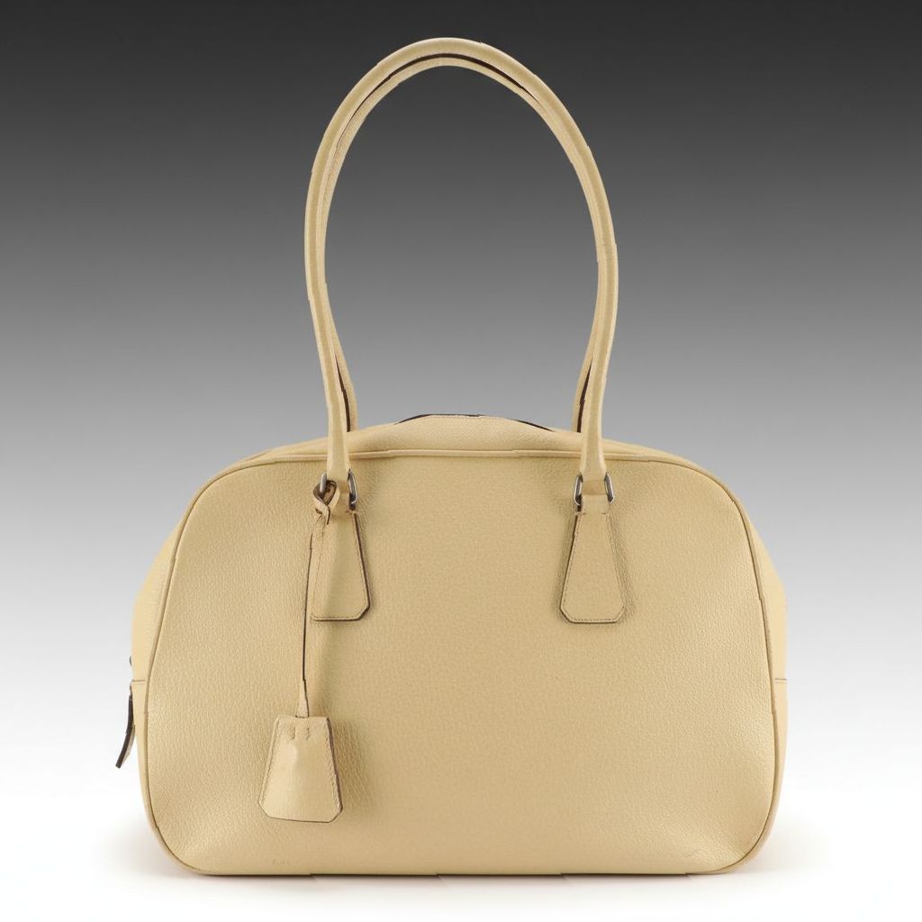 Prada Bowler Shoulder Bag in Vanilla Grained Leather