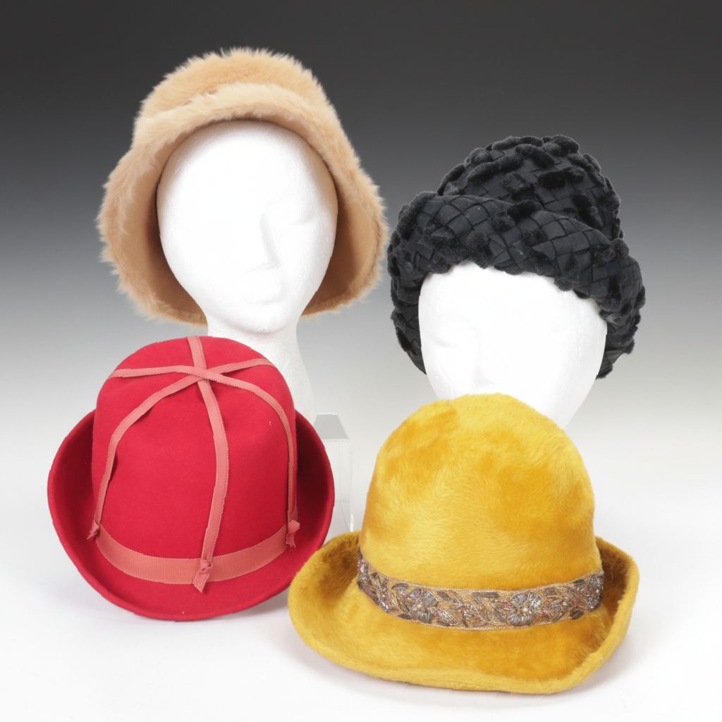 Mousse HB Faux Fur Cloche with Monterey, Mr. John Jr. and Glenover Hats, 1970s