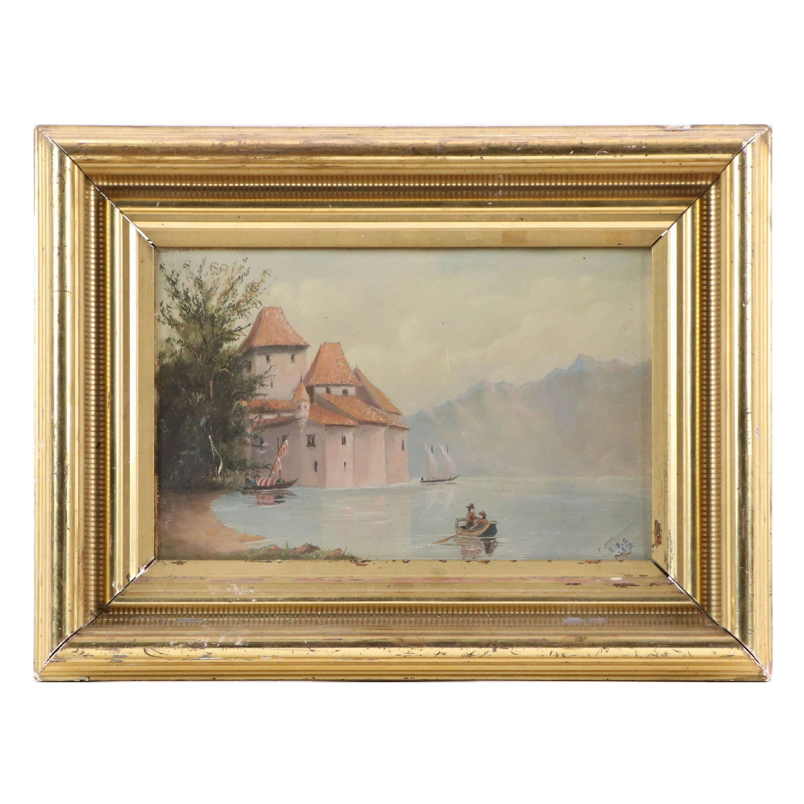 Oil Painting of Castle on Lake, 1872