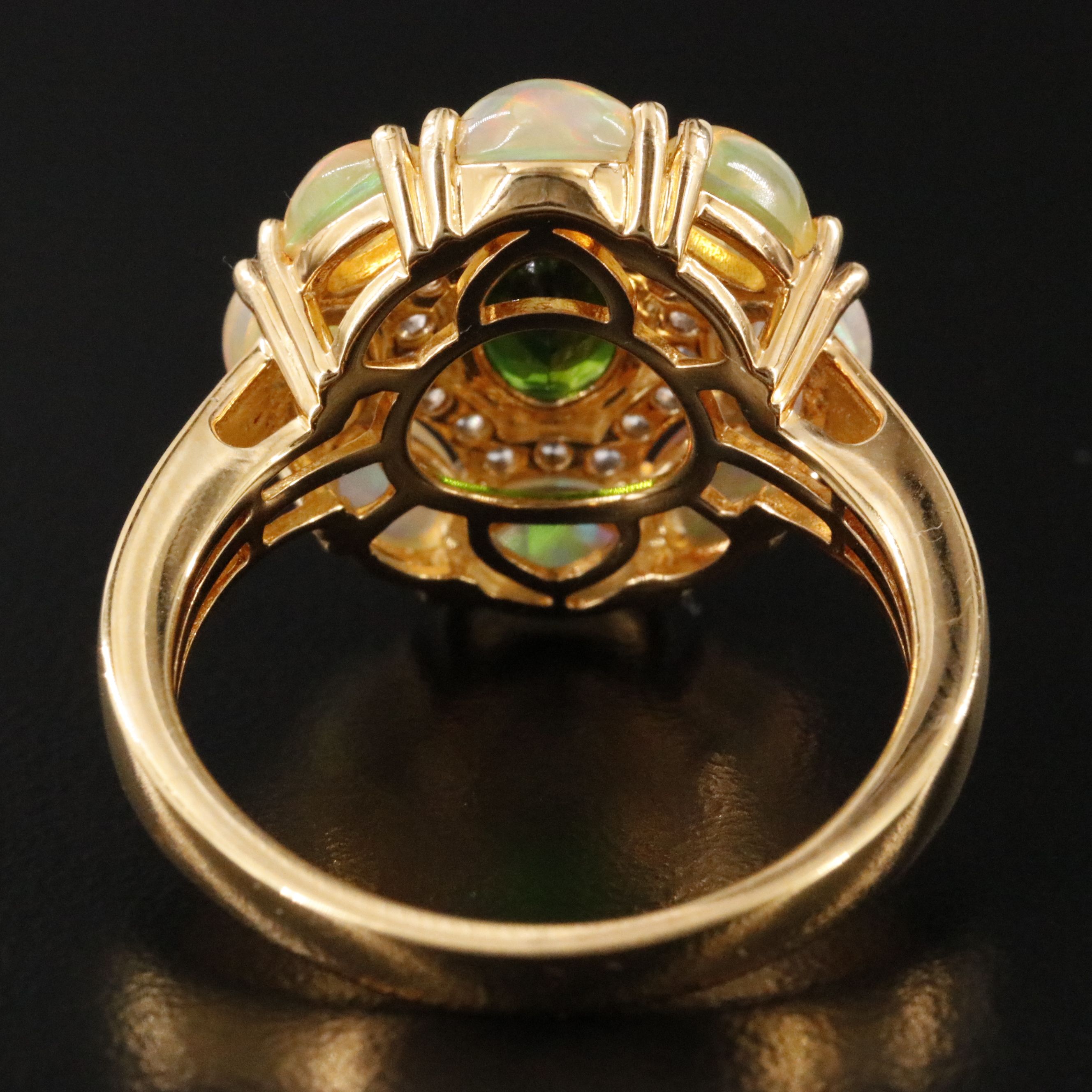 Sterling Chrome Diopside, Opal, and White Zircon Ring