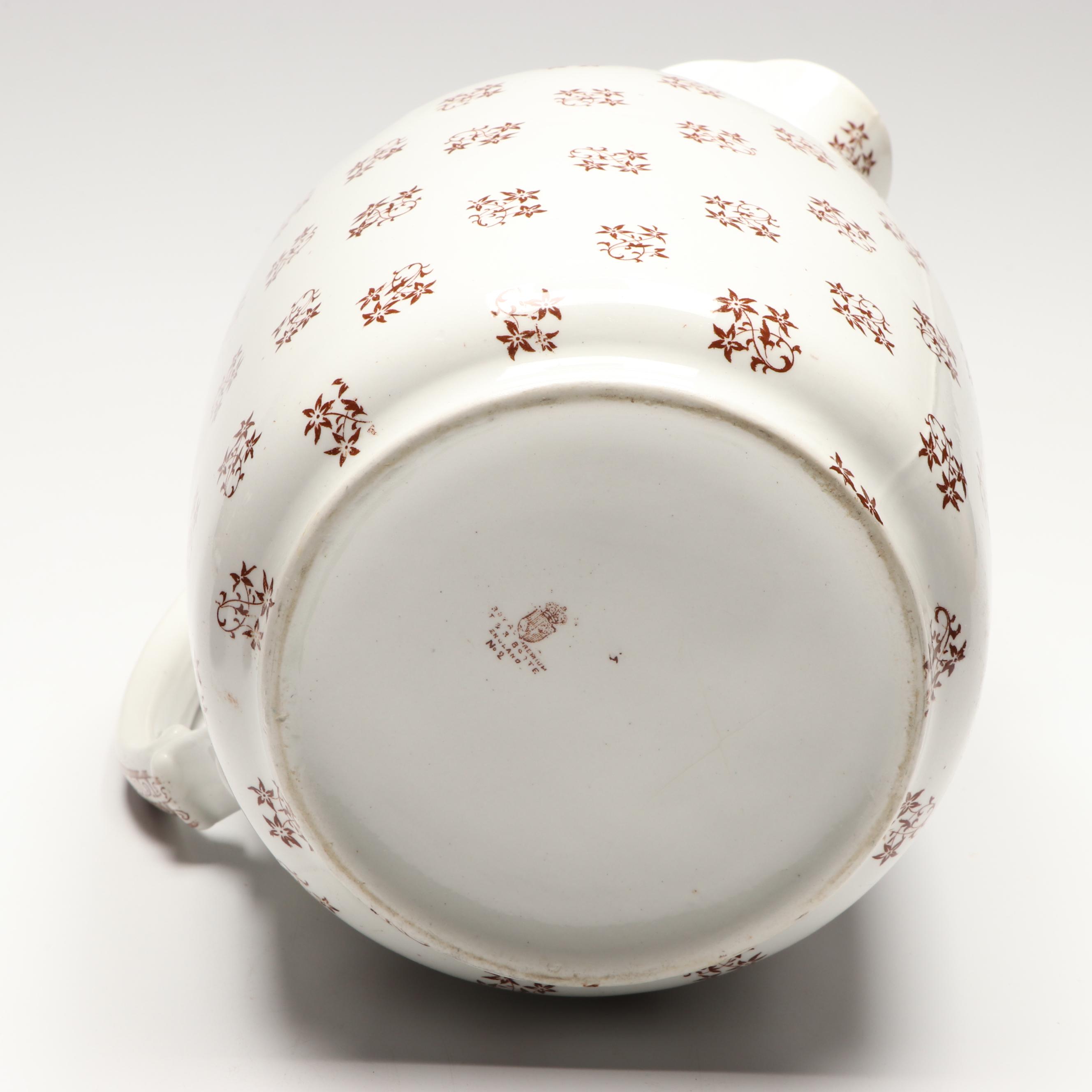Floral Pitcher with Rockingham Style Brown Glaze Pitcher