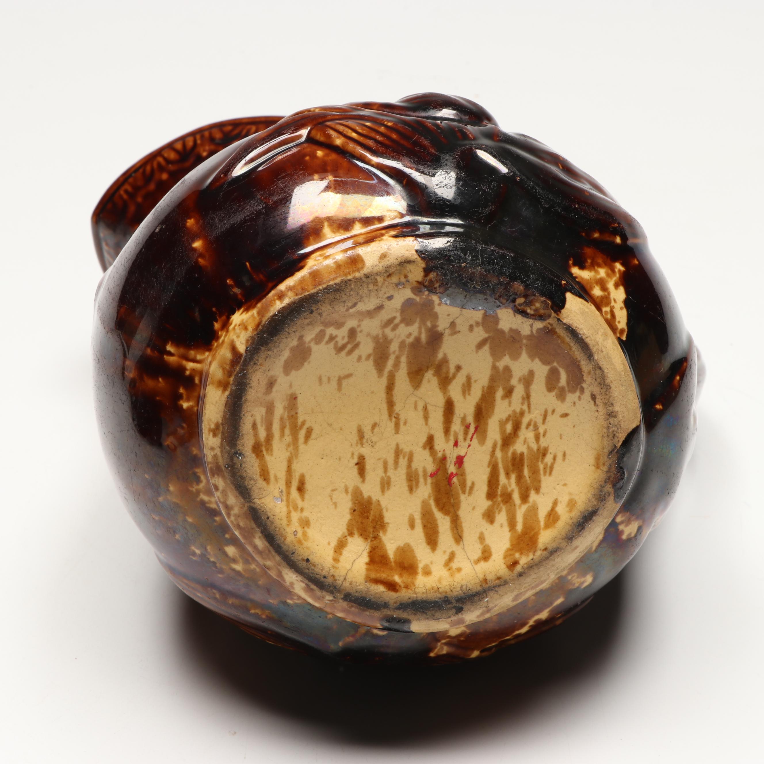 Floral Pitcher with Rockingham Style Brown Glaze Pitcher