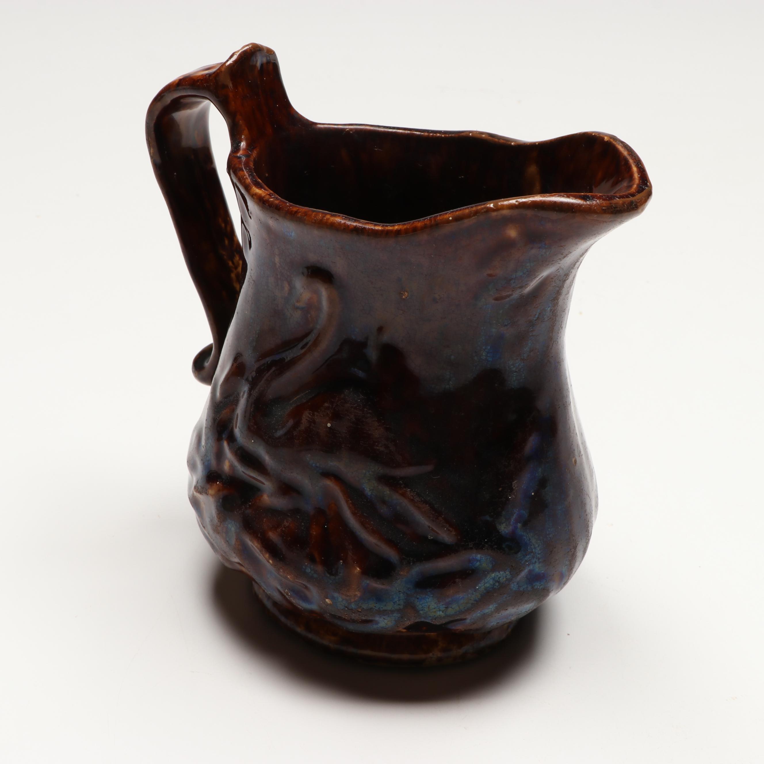 Floral Pitcher with Rockingham Style Brown Glaze Pitcher