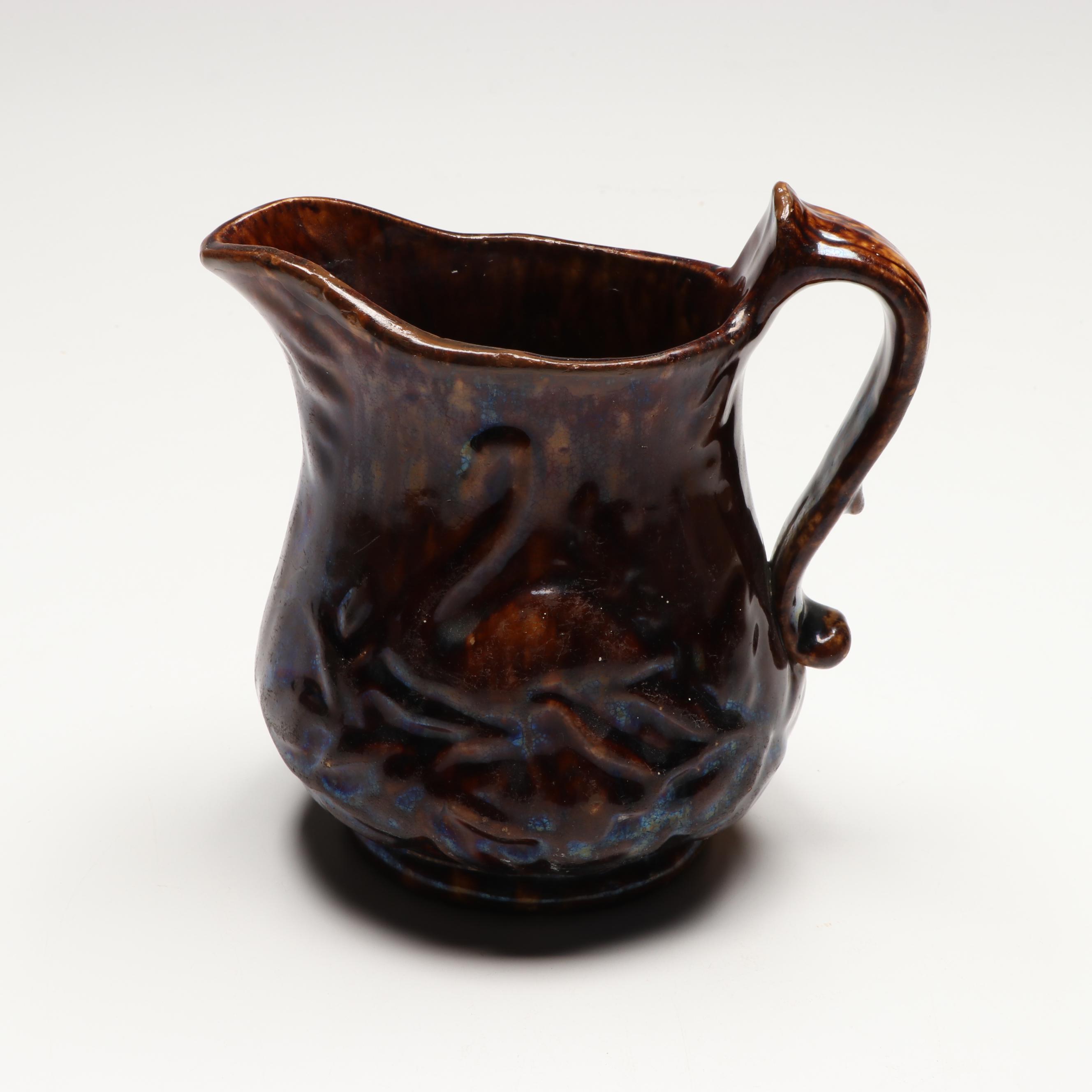 Floral Pitcher with Rockingham Style Brown Glaze Pitcher