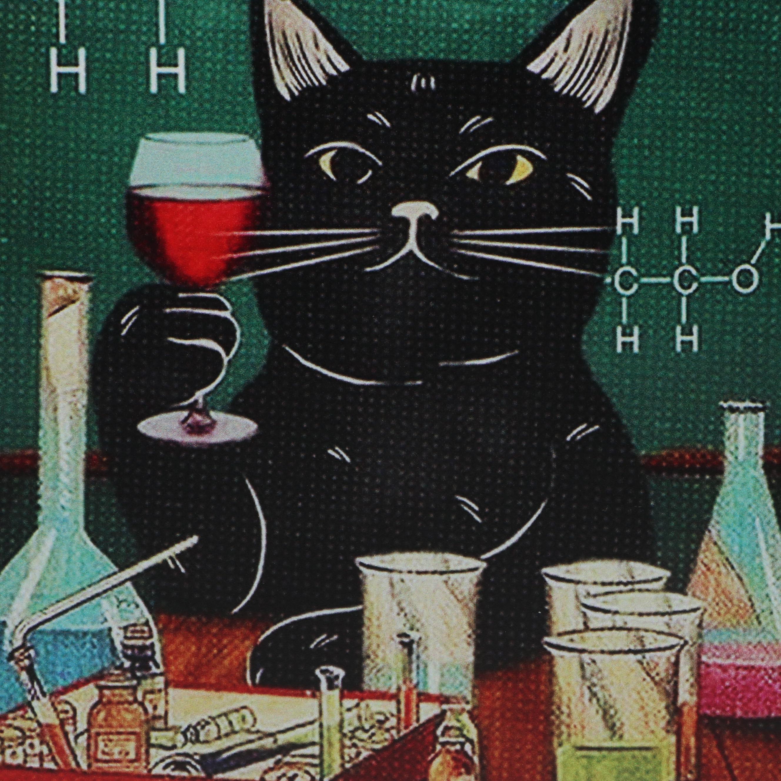 Giclée of Cheeky Black Cat "Technically, Alcohol Is a Solution"