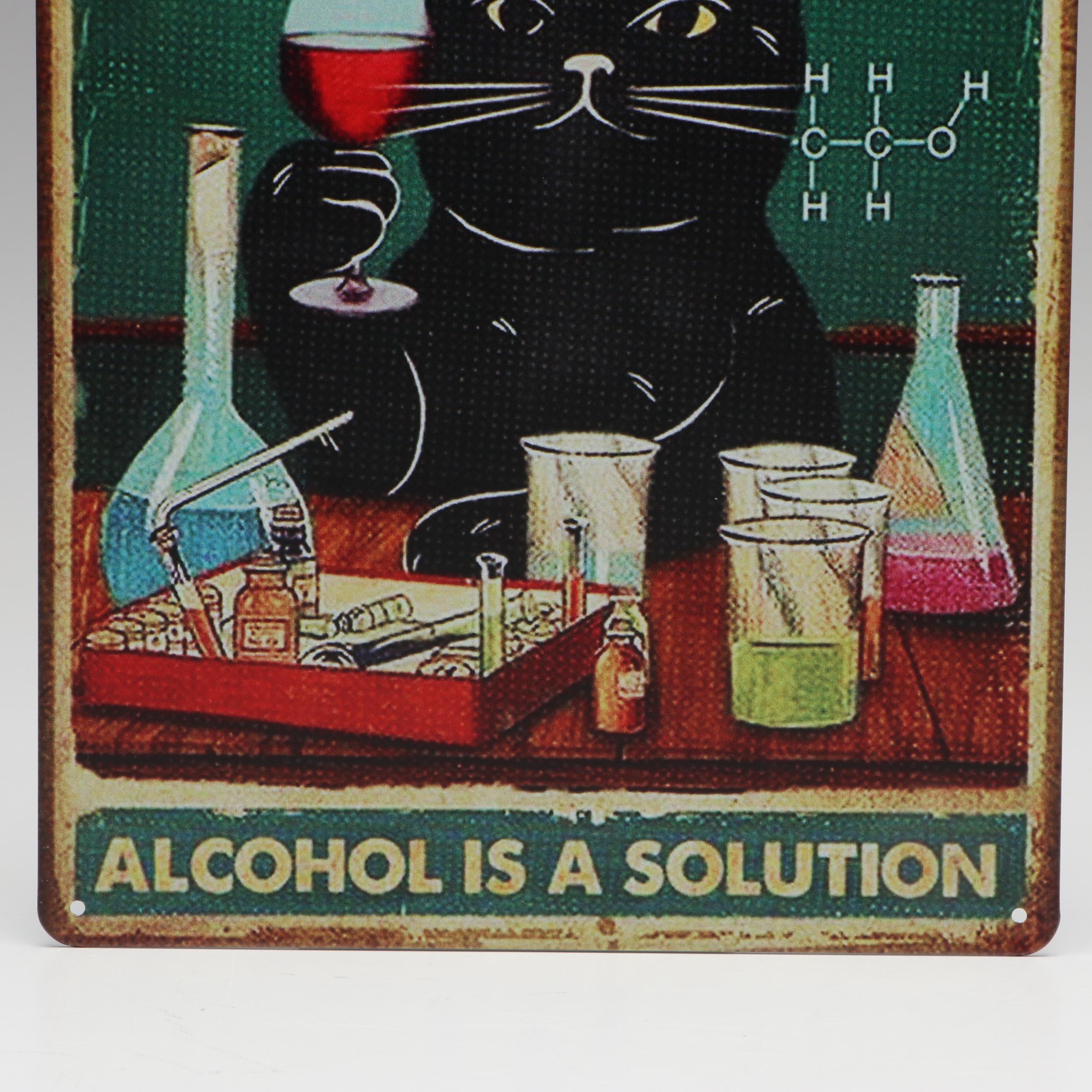 Giclée of Cheeky Black Cat "Technically, Alcohol Is a Solution"