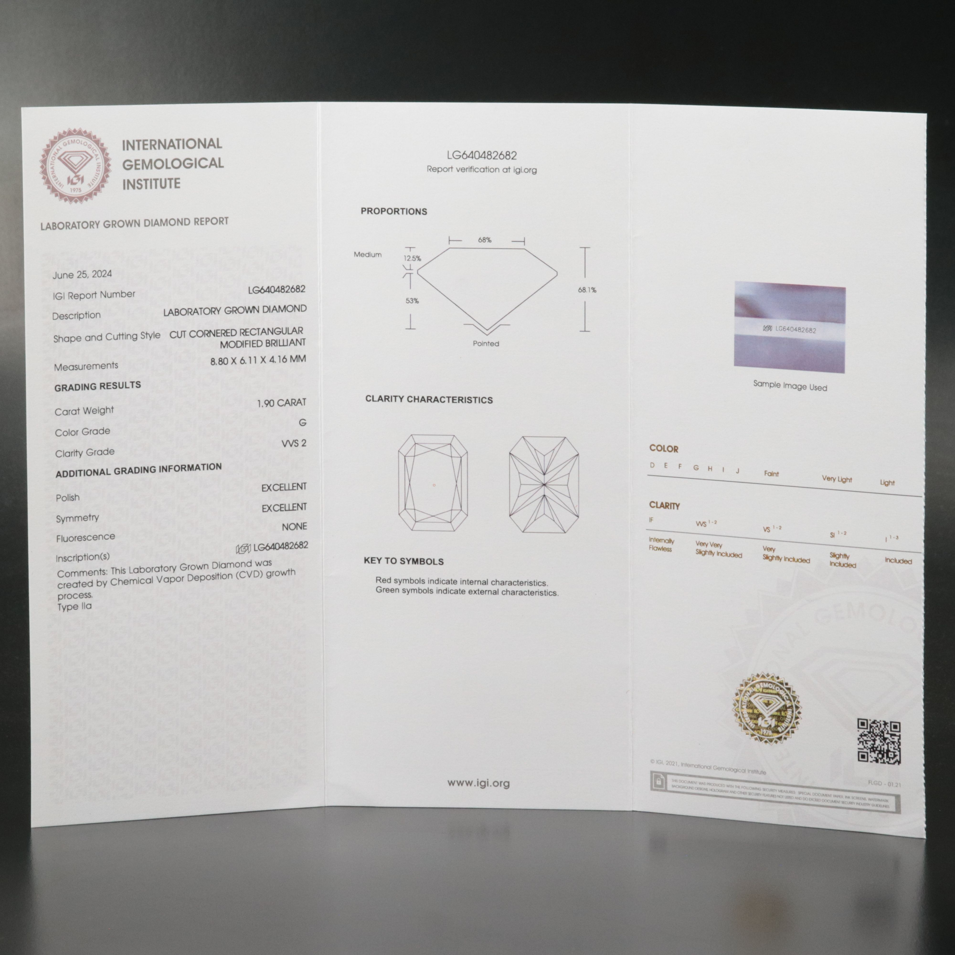 Loose 1.90 CT Lab Grown Diamond with IGI Report
