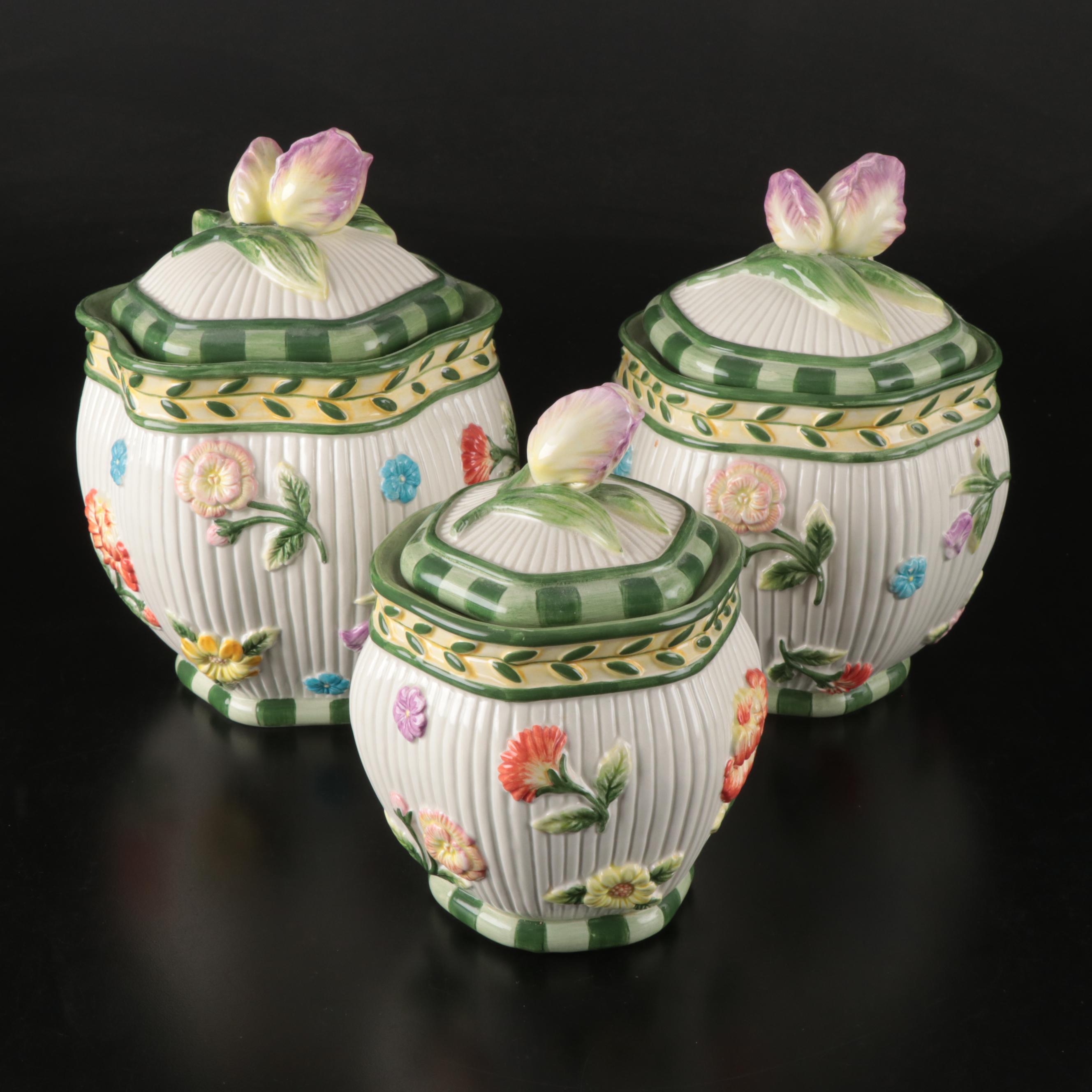 Fitz & Floyd "Fleur de Provence" Lidded Jars with Creamer and Sugar, Pitcher
