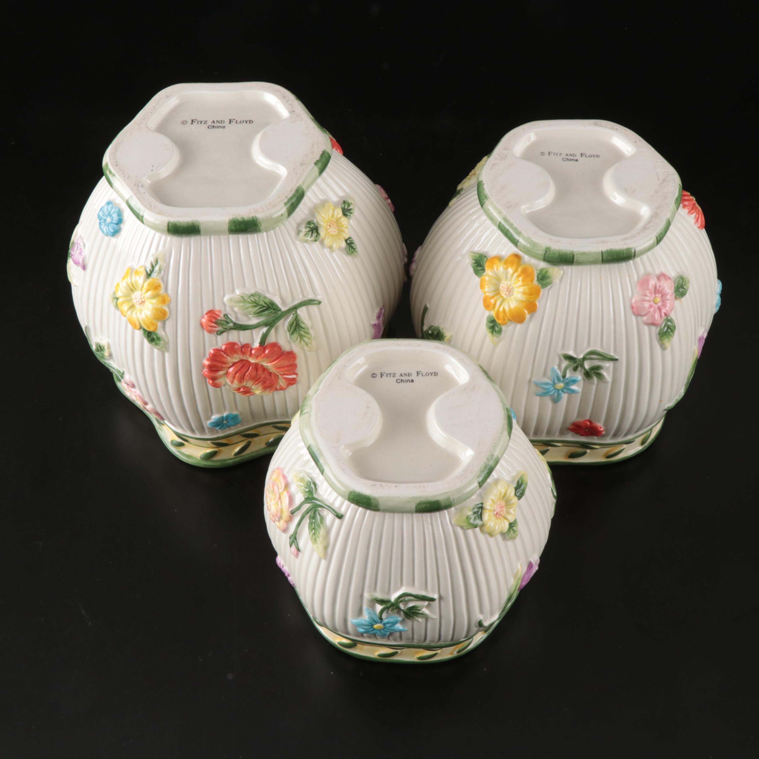 Fitz & Floyd "Fleur de Provence" Lidded Jars with Creamer and Sugar, Pitcher