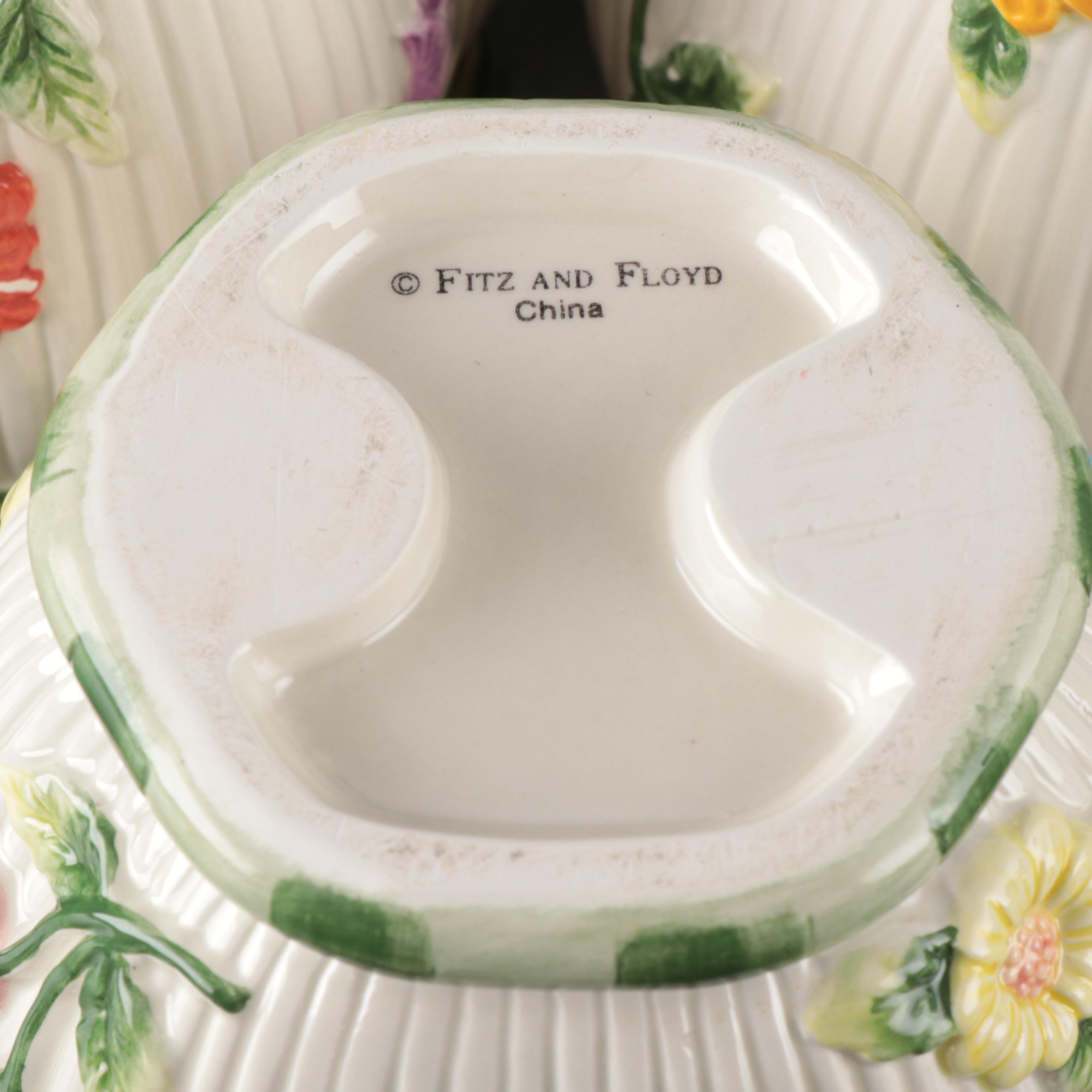 Fitz & Floyd "Fleur de Provence" Lidded Jars with Creamer and Sugar, Pitcher