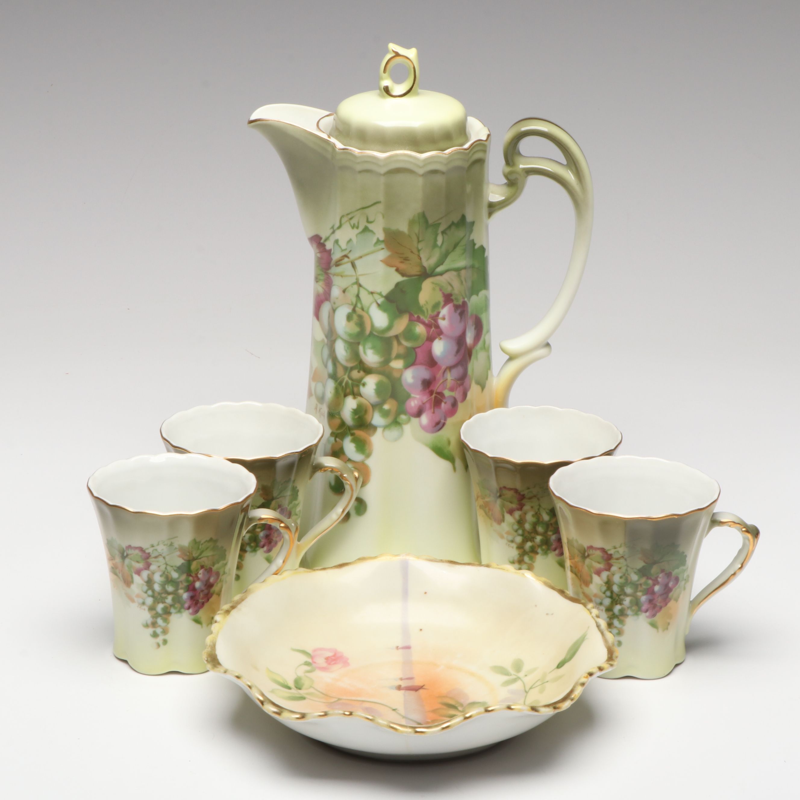 Bavarian Porcelain Chocolate Set and Japanese Bowl, Late 19th/Early 20th C.