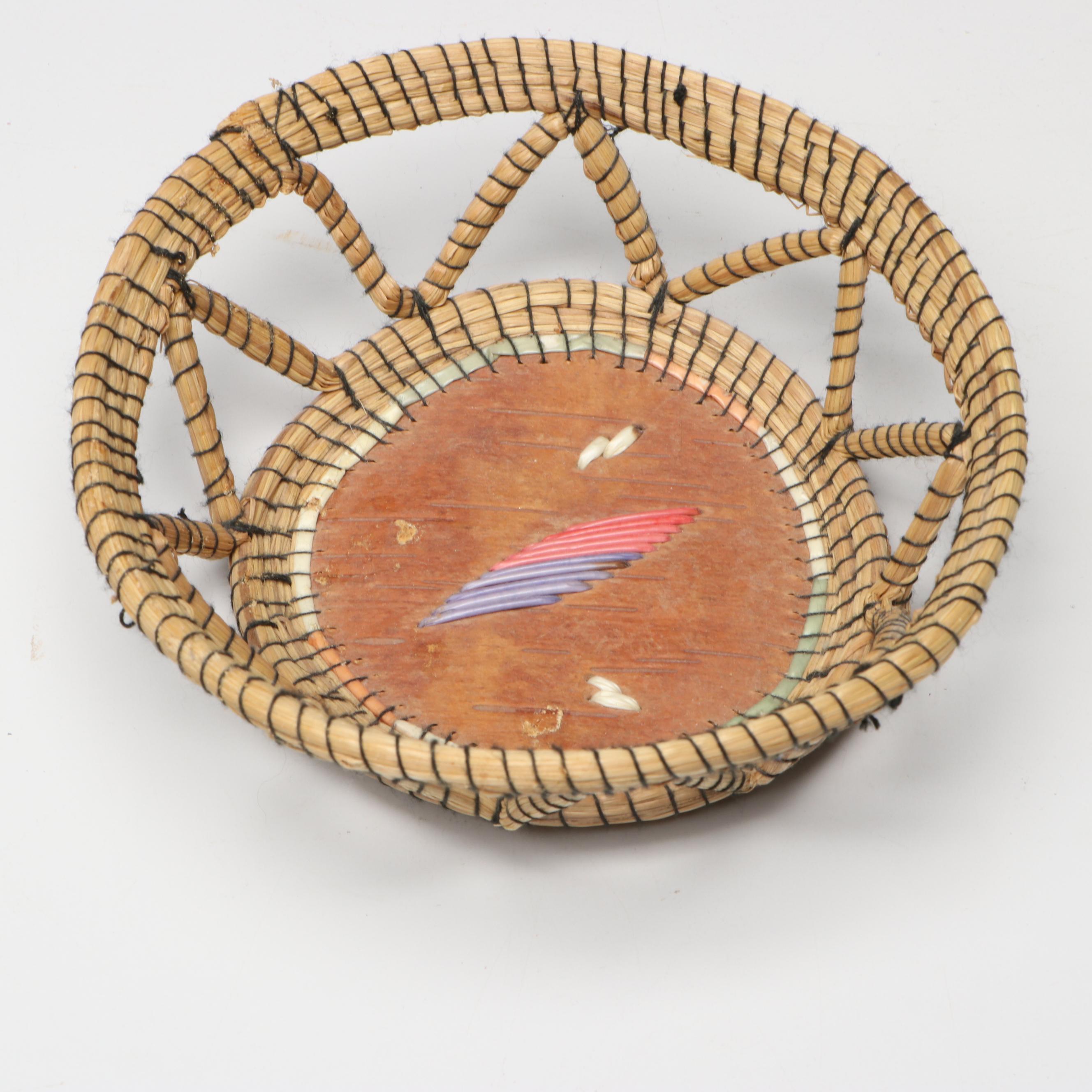 Whetung Quillwork and Other Indigenous Coil Basket with Nesting Baskets