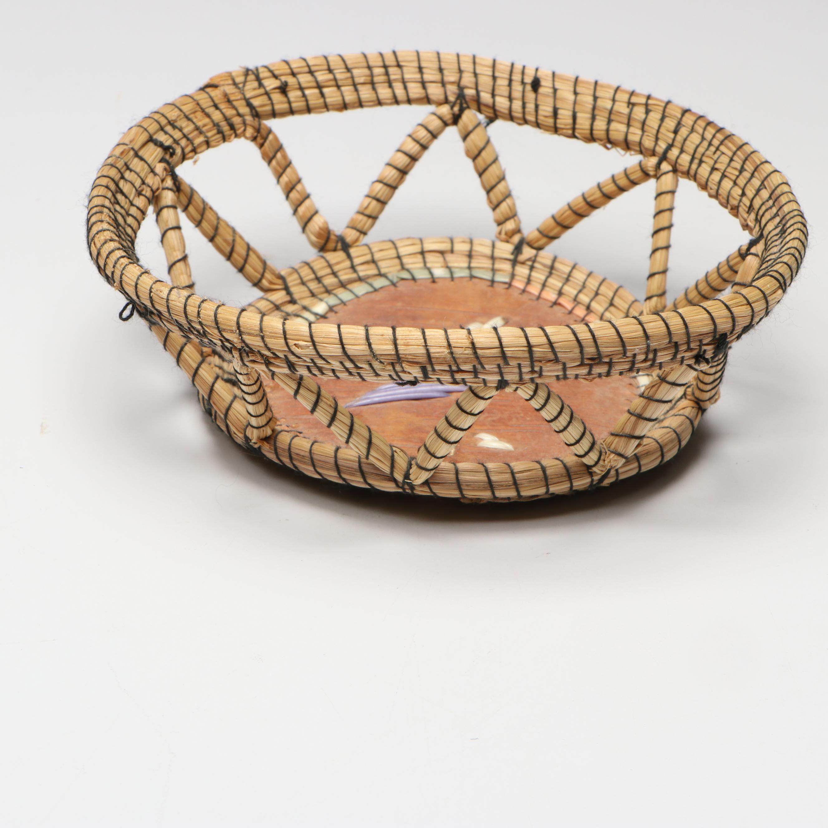 Whetung Quillwork and Other Indigenous Coil Basket with Nesting Baskets
