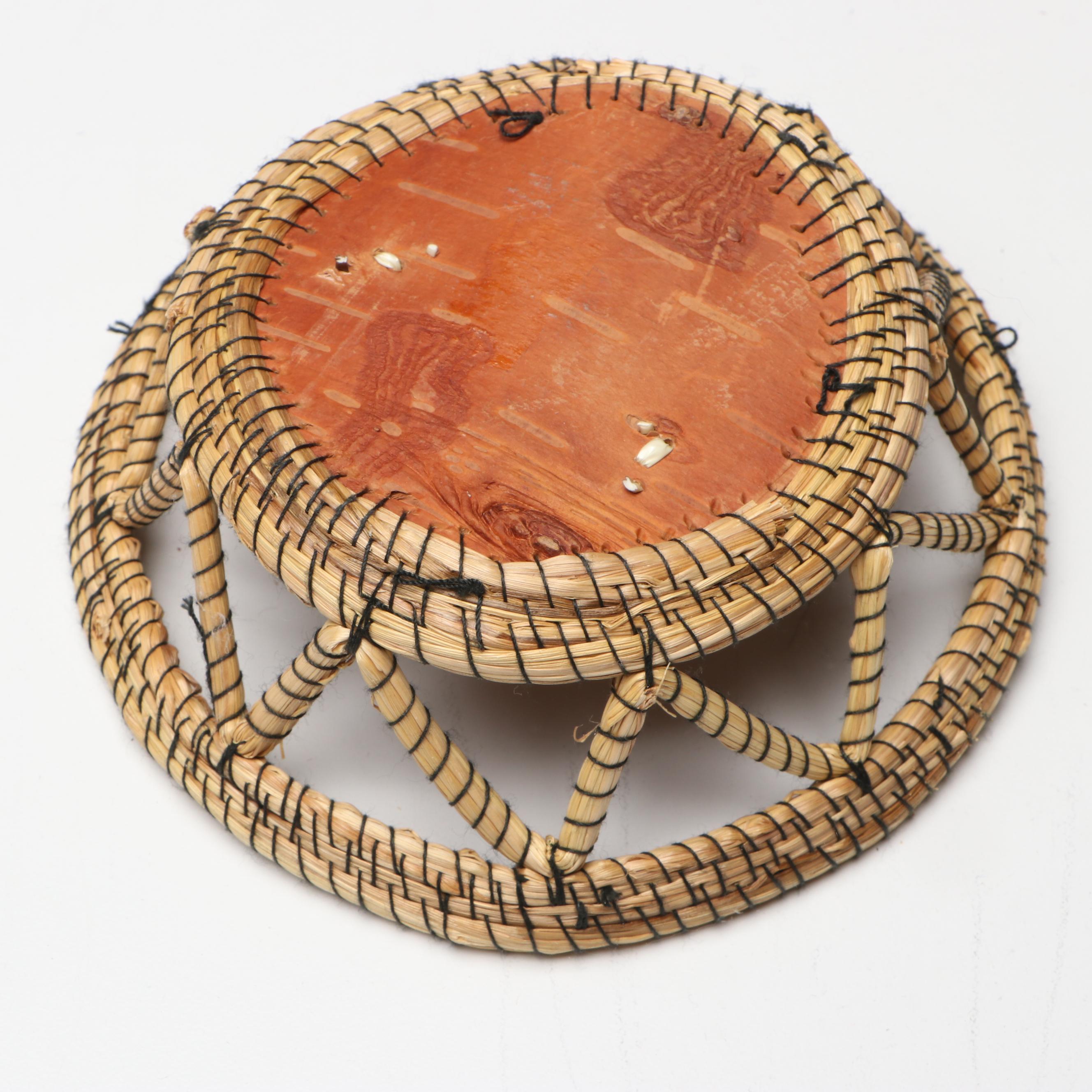 Whetung Quillwork and Other Indigenous Coil Basket with Nesting Baskets